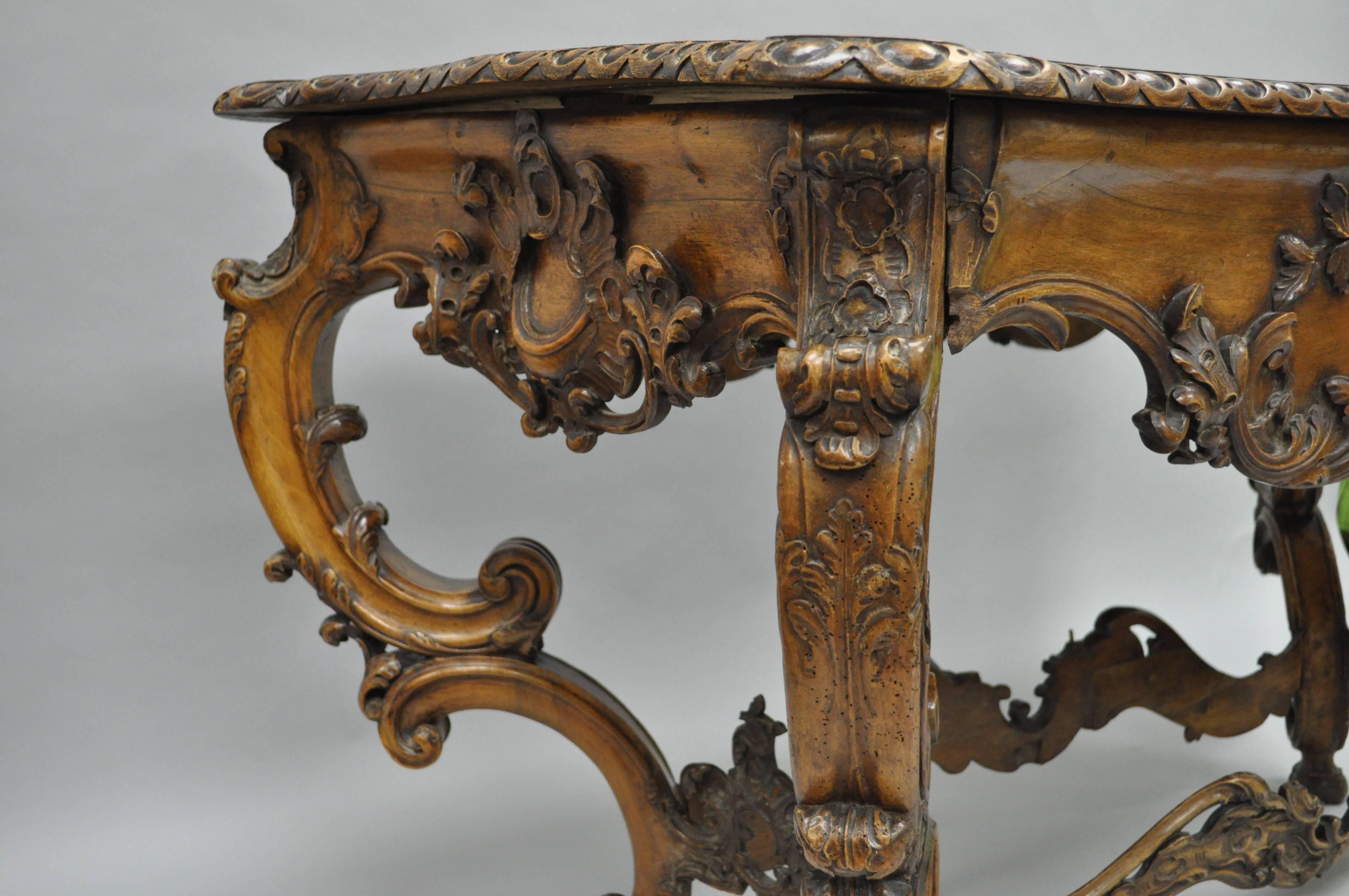 19th C. Italian Baroque Carved Walnut Center Table in the French Louis XV Taste For Sale 3