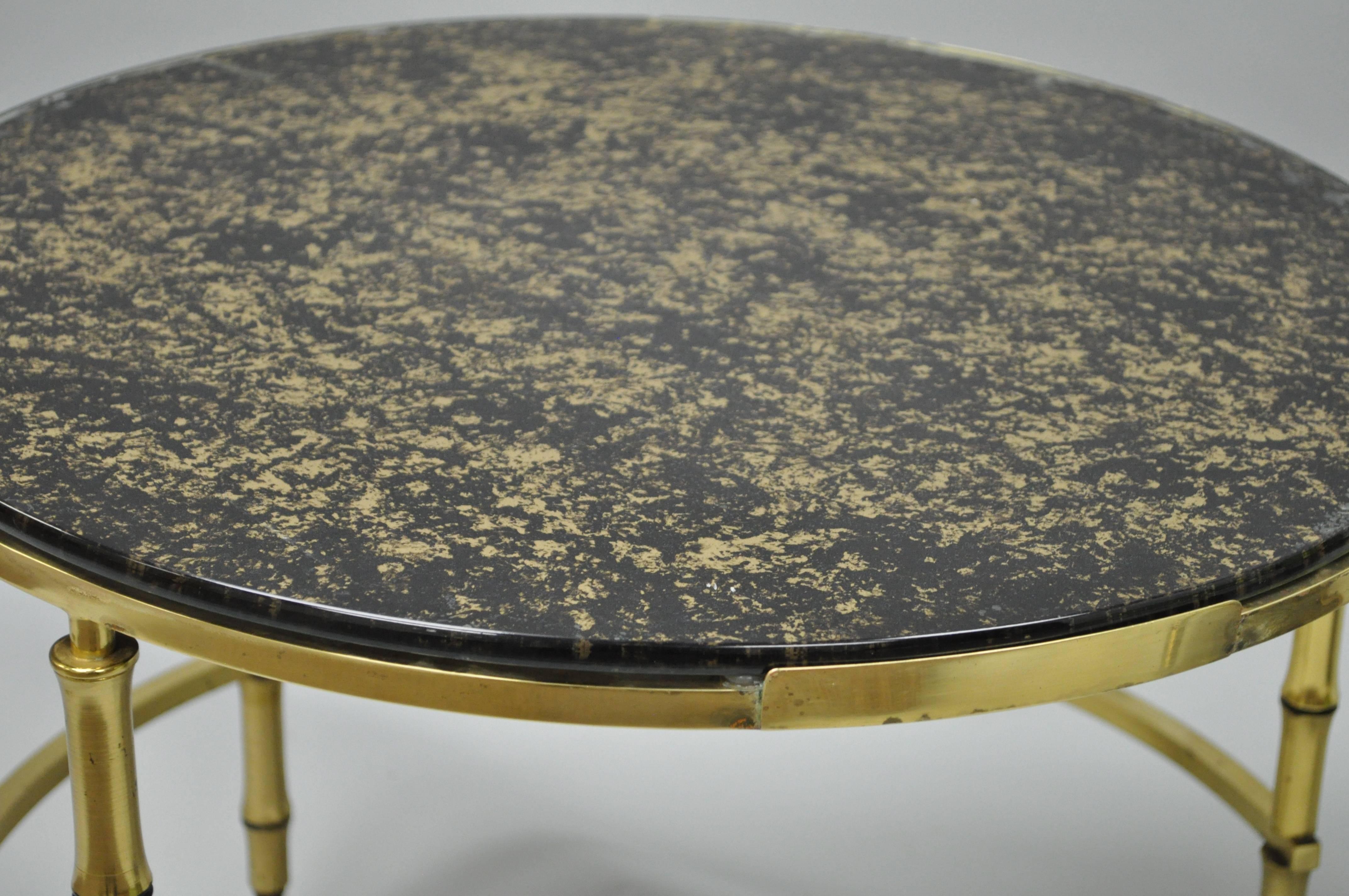 Hollywood Regency Brass and Glass Faux Bamboo Round Nesting Expanding Cocktail Coffee Side Table For Sale