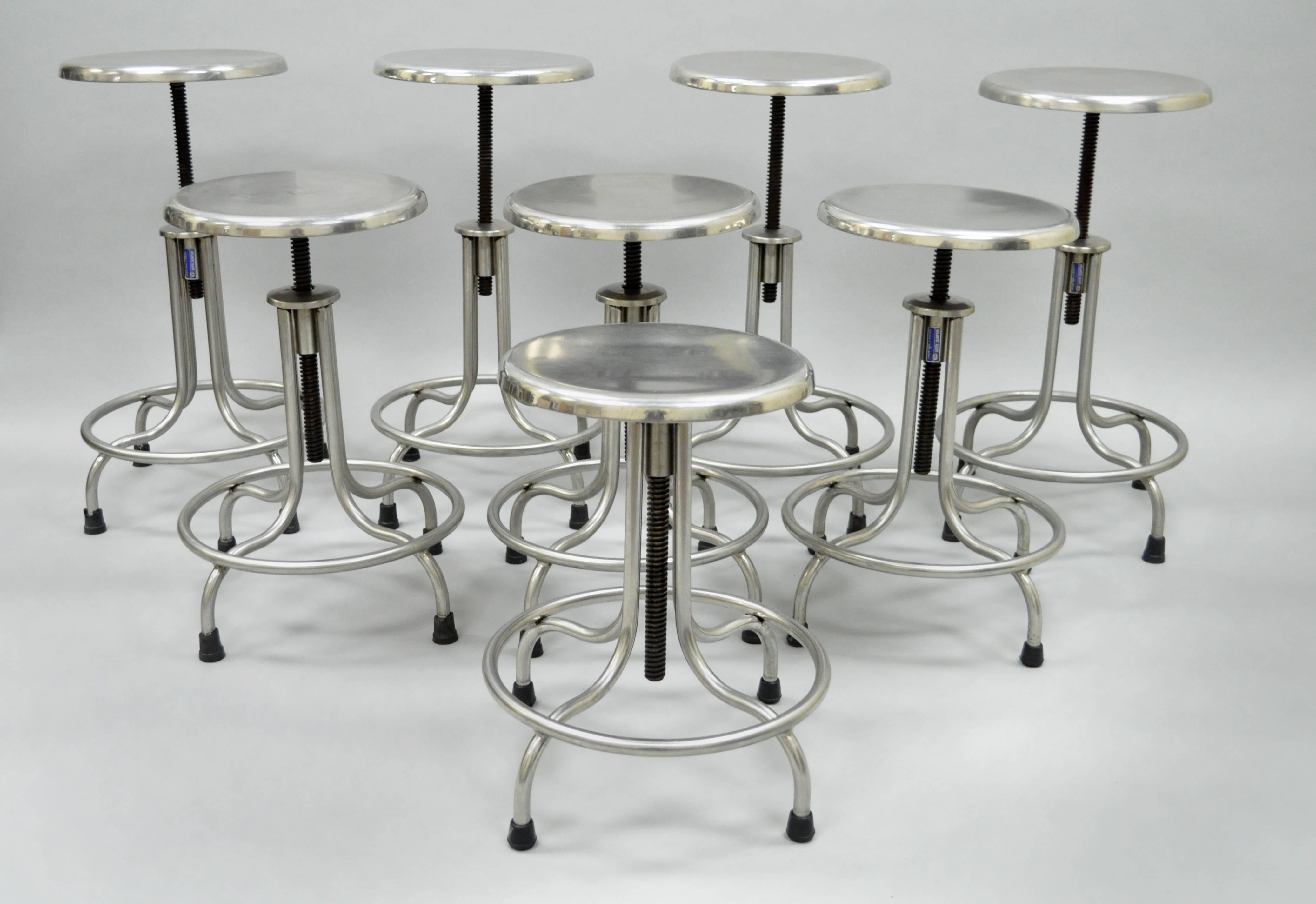 Vintage Stainless Steel American Industrial Modern Steampunk Adjustable Stool In Good Condition In Philadelphia, PA