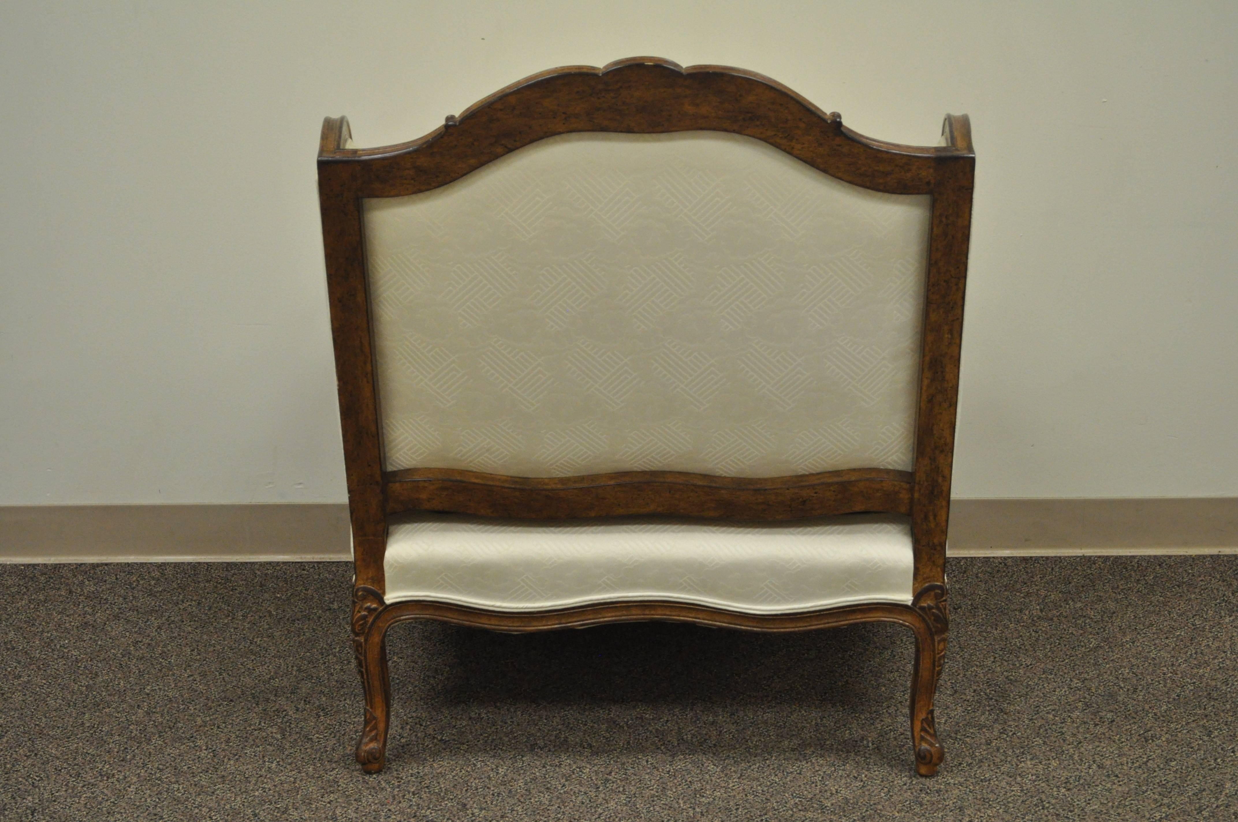 Walnut Vintage Wide Frame French Country Louis XV Style Floral Carved Bergere Arm Chair