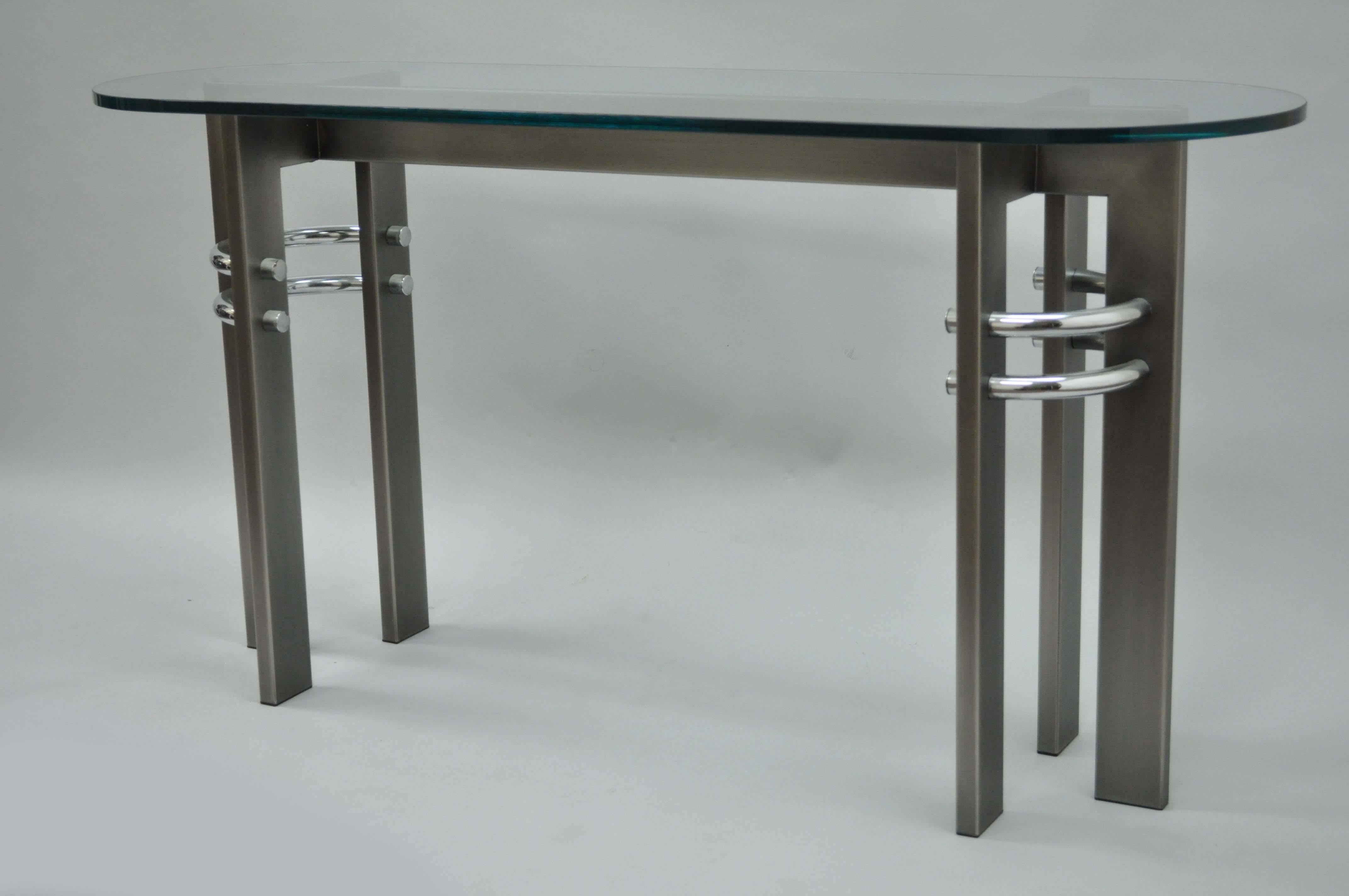 American Design Institute of America DIA Brushed Metal, Chrome & Glass Console Sofa Table