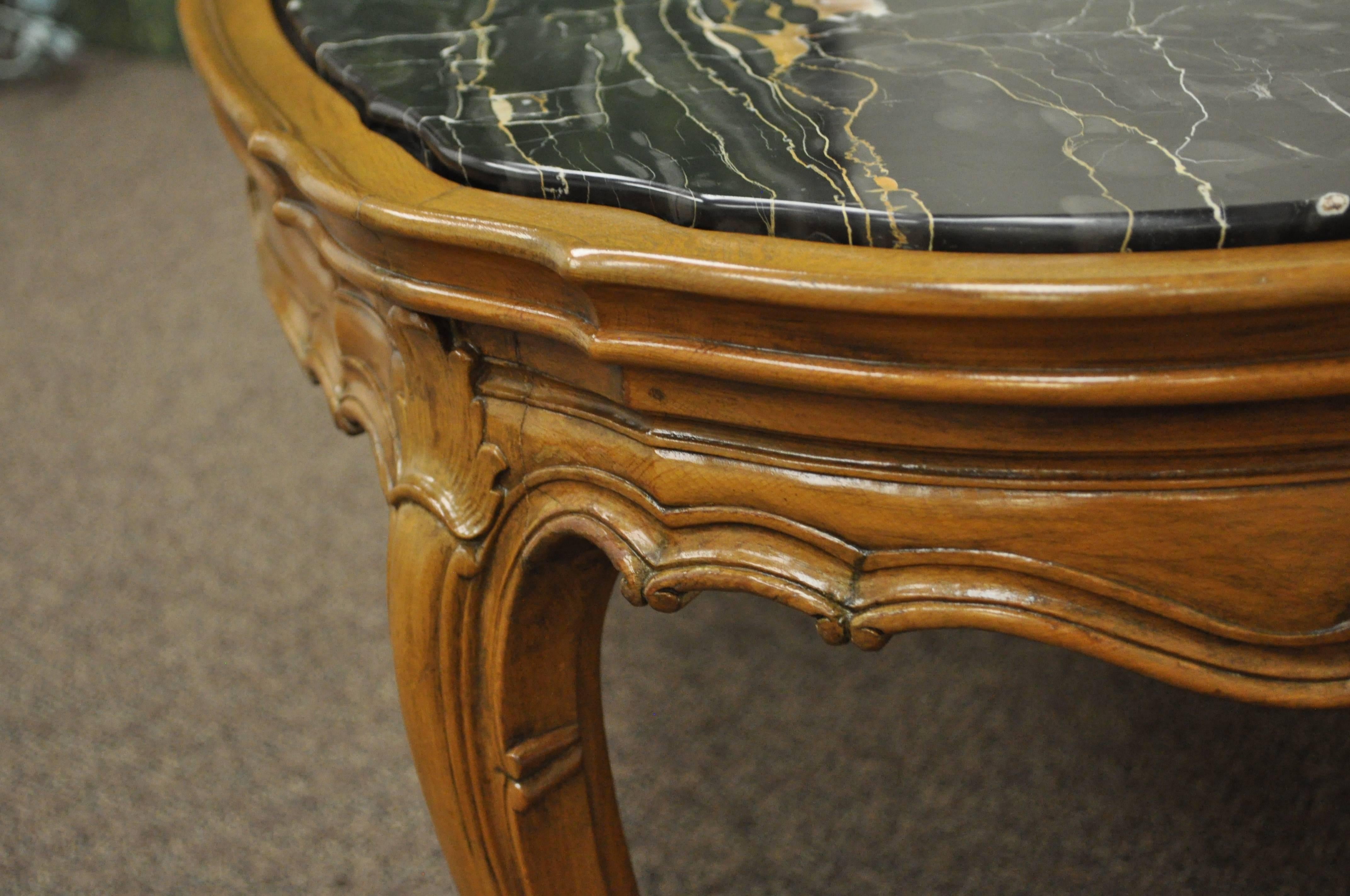 Italian French Provincial Louis XV Country Style Oval Marble Top Walnut Coffee Table