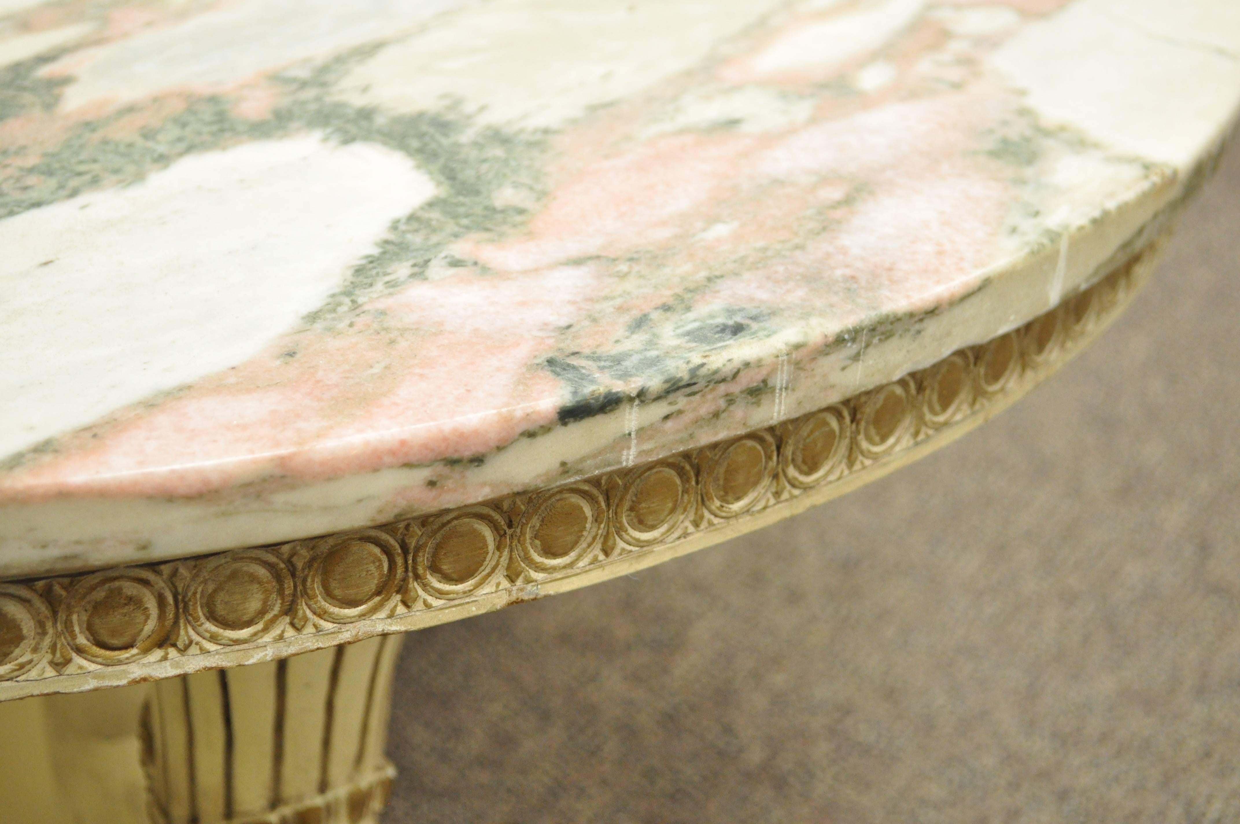 Mid-20th Century French Empire Neoclassical Cornucopia Base Round Pink Marble Top Coffee Table For Sale
