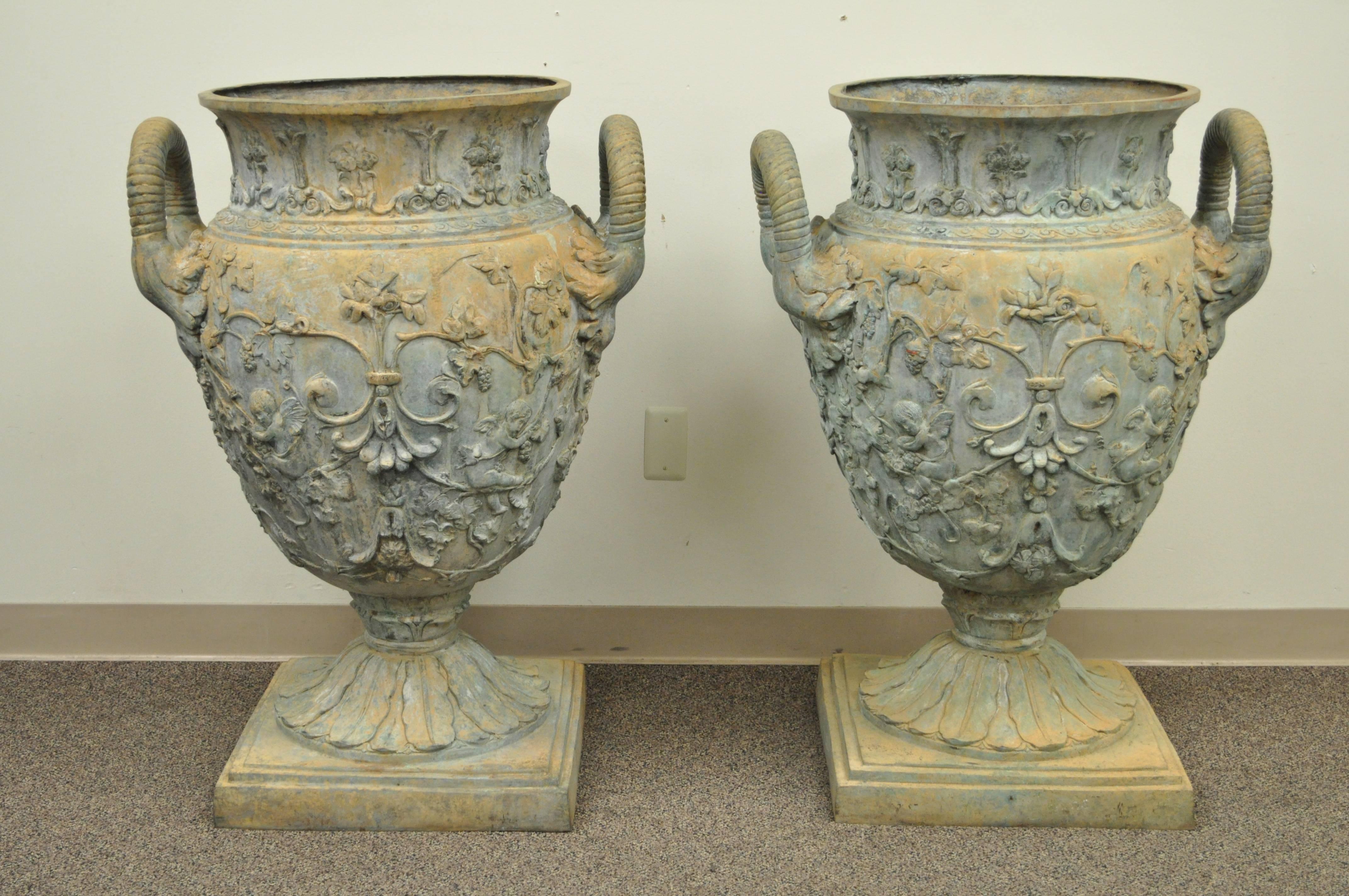 Stately and massive pair of figural cast bronze 40