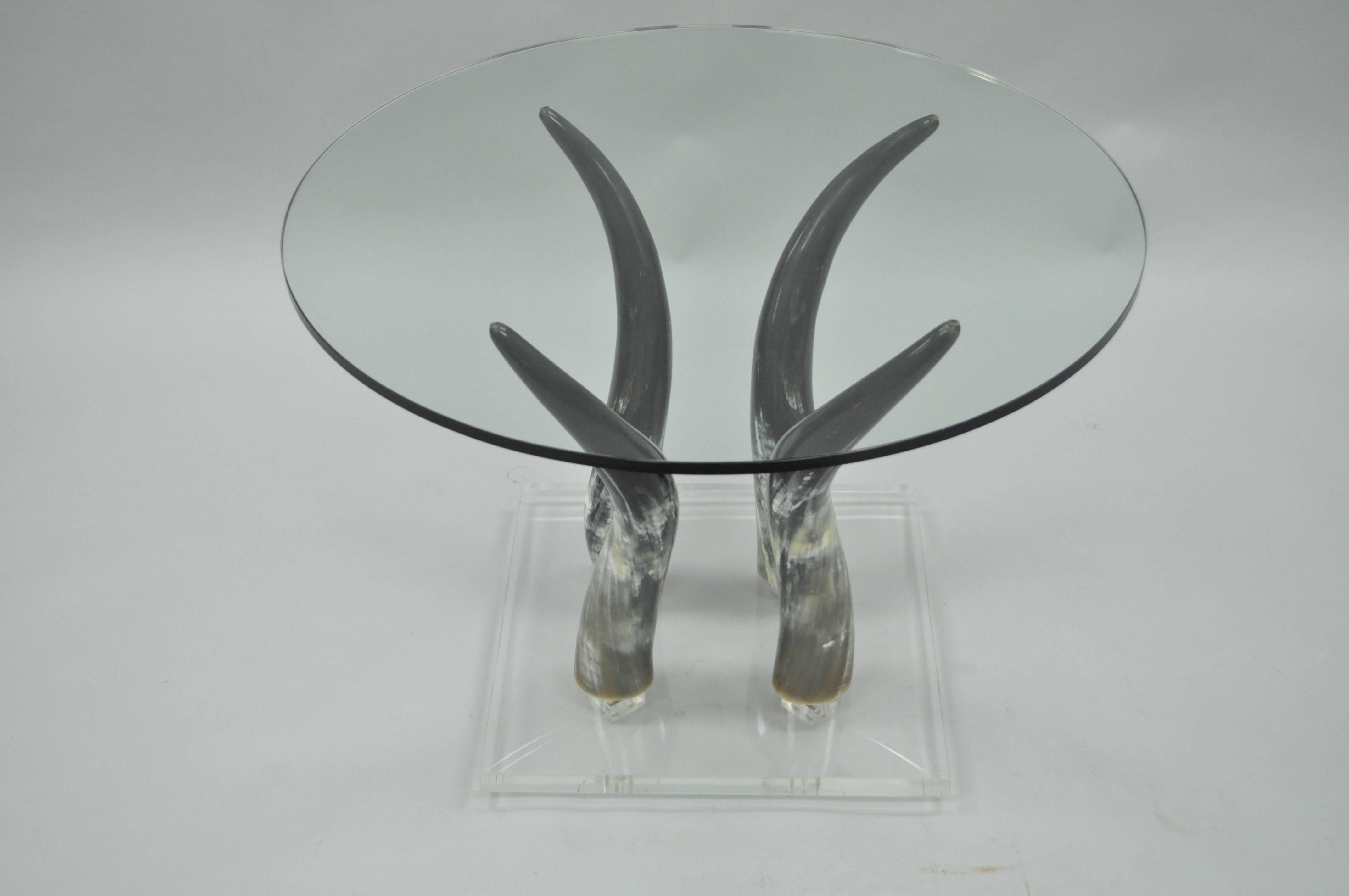 Mid-Century Modern Mid Century Modern Chic Lucite and Horn Round Glass Occasional Side Table For Sale