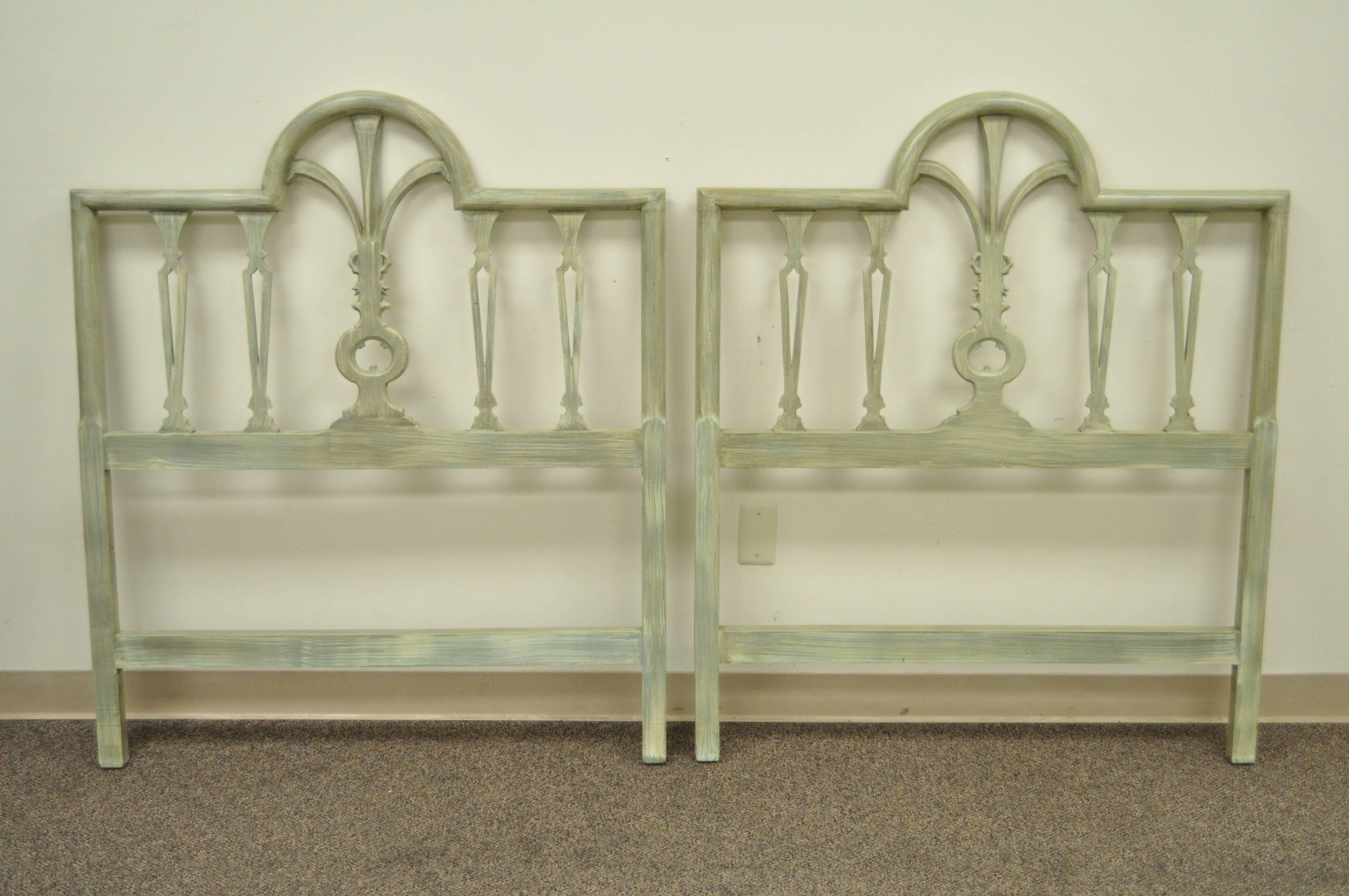 Mid-20th Century Pair of Prince of Wales Plume Feather Carved Wood Single Twin Bed Headboards