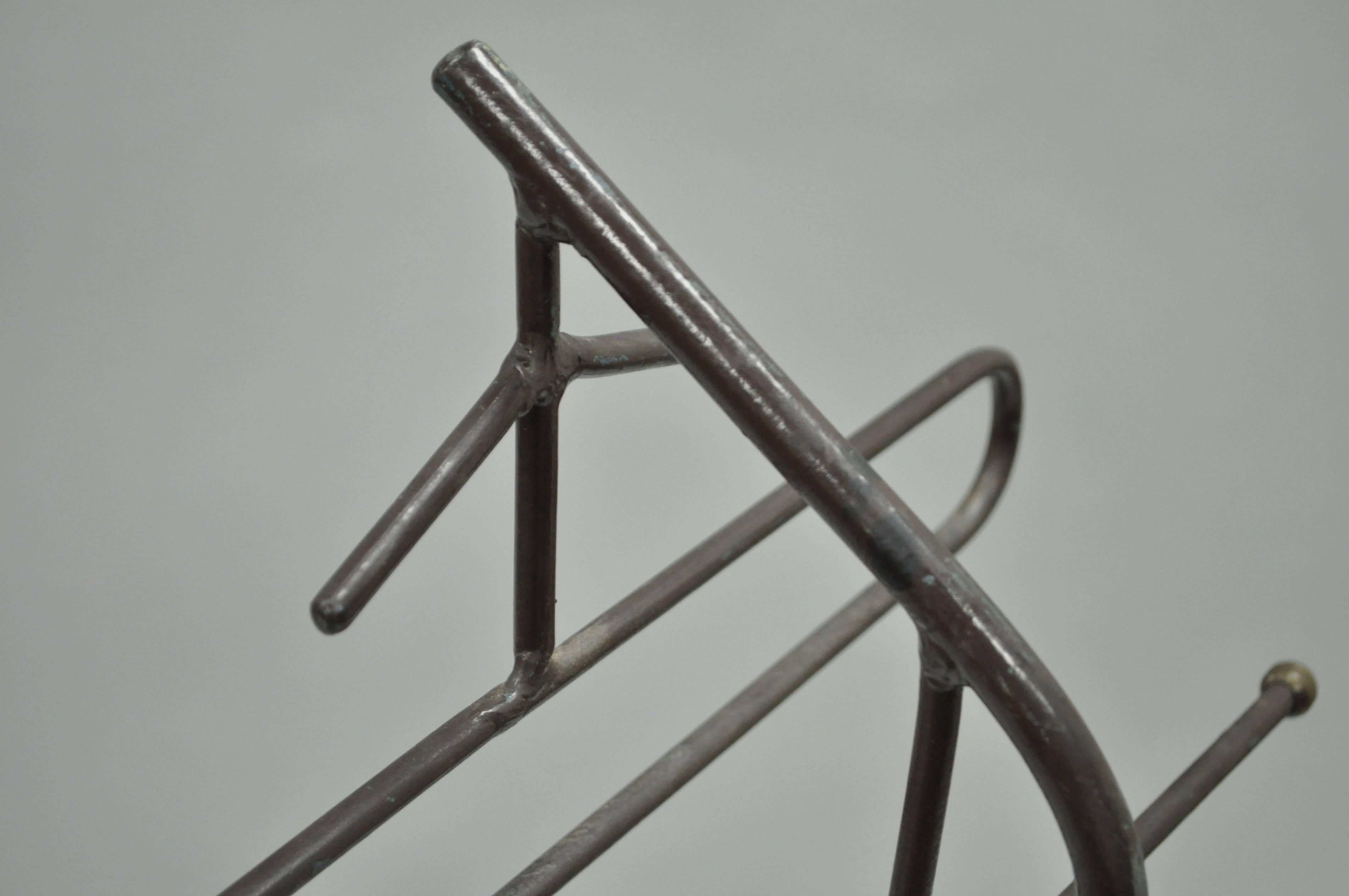20th Century Wrought Iron Modernist Hairpin Atomic Era Clothing Valet after Jacques Adnet For Sale