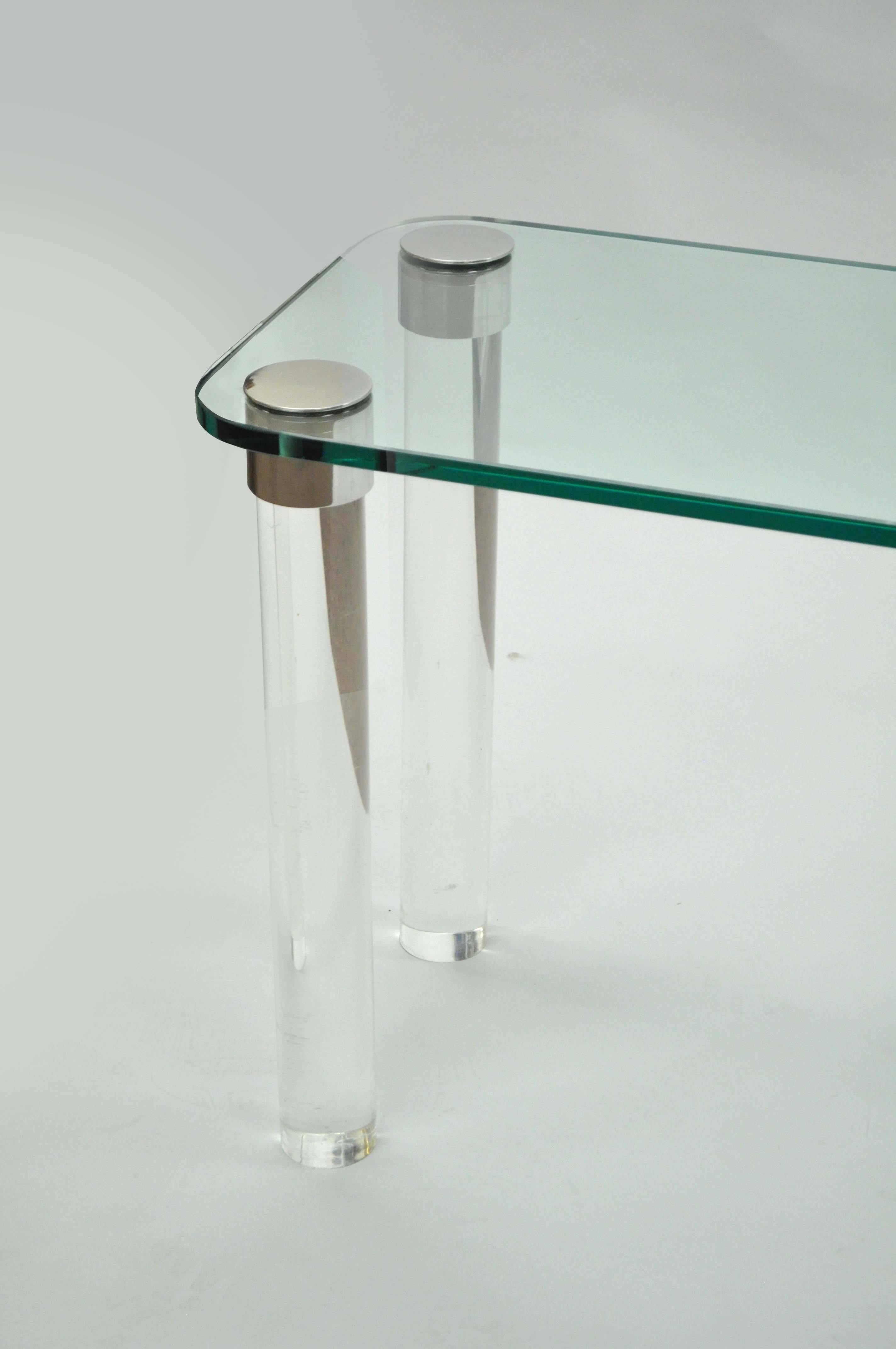 Pace Mid-Century Modern Cylindrical Lucite, Chrome and Glass Console Hall Table In Good Condition In Philadelphia, PA
