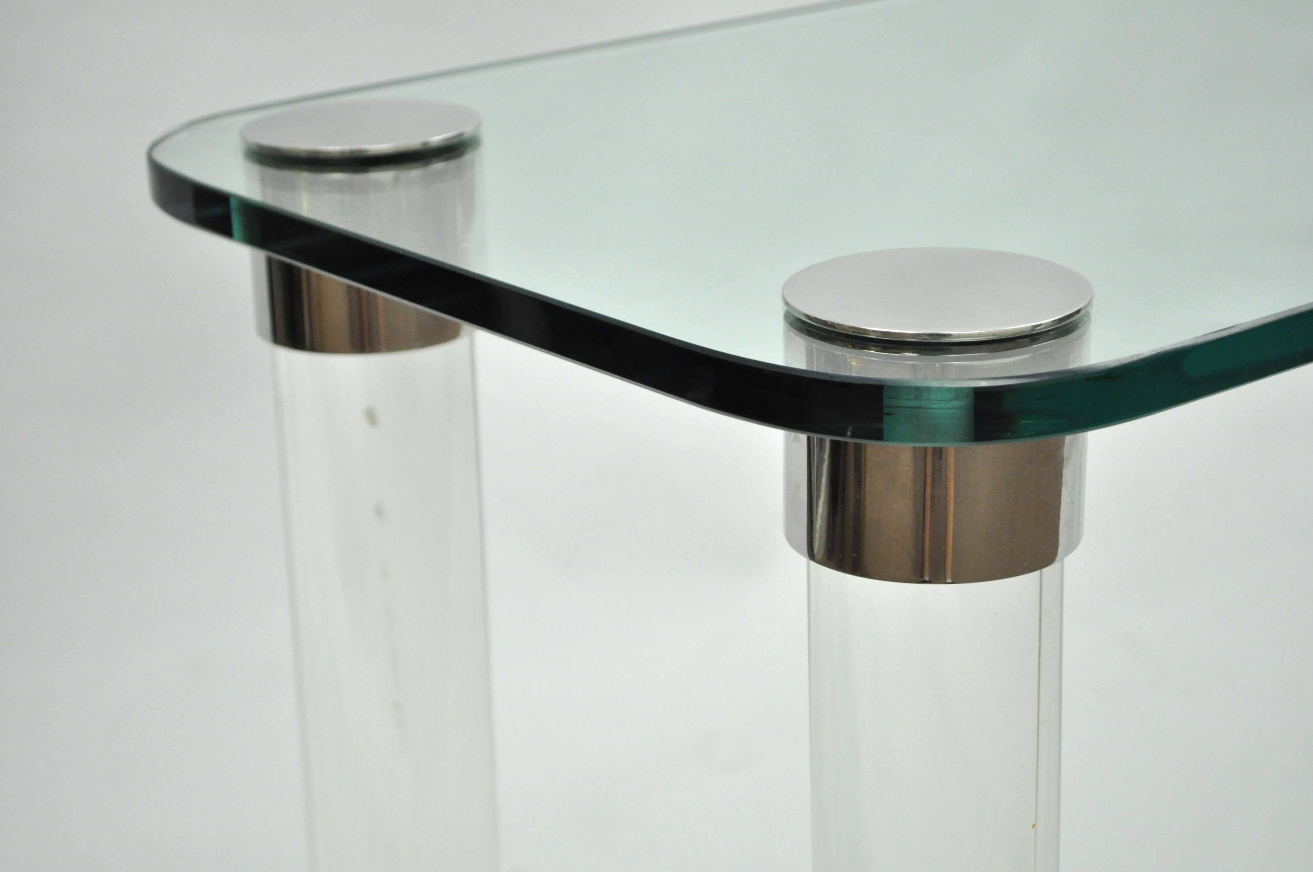 American Pace Mid-Century Modern Cylindrical Lucite, Chrome and Glass Console Hall Table