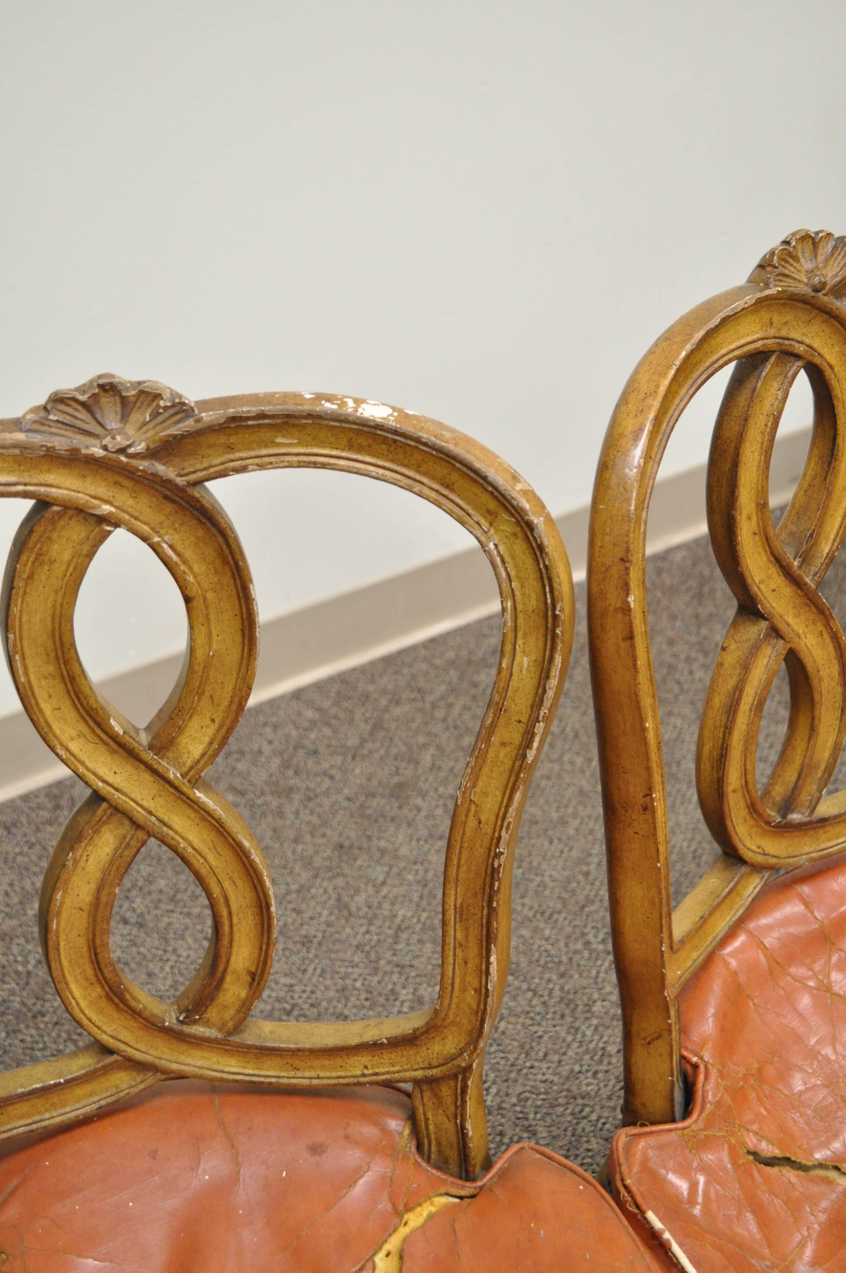 6 chaises de salle à manger rococo à dossier ruban Pretzel de style Hollywood Regency provincial français en vente 2