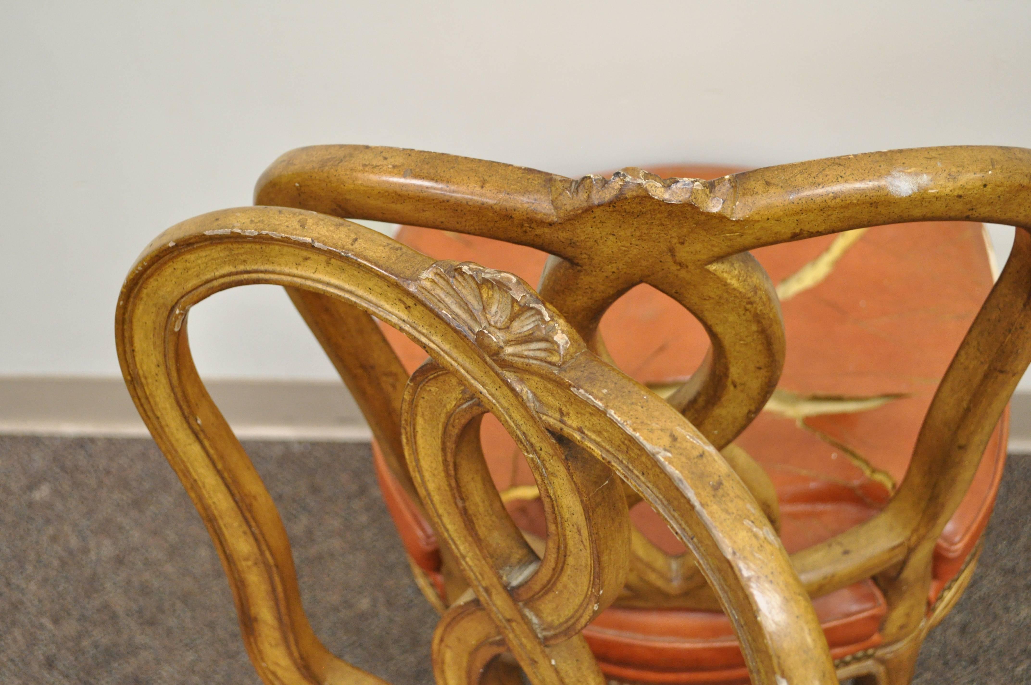 Leather 6 Pretzel Ribbon Back Hollywood Regency French Provincial Rococo Dining Chairs For Sale