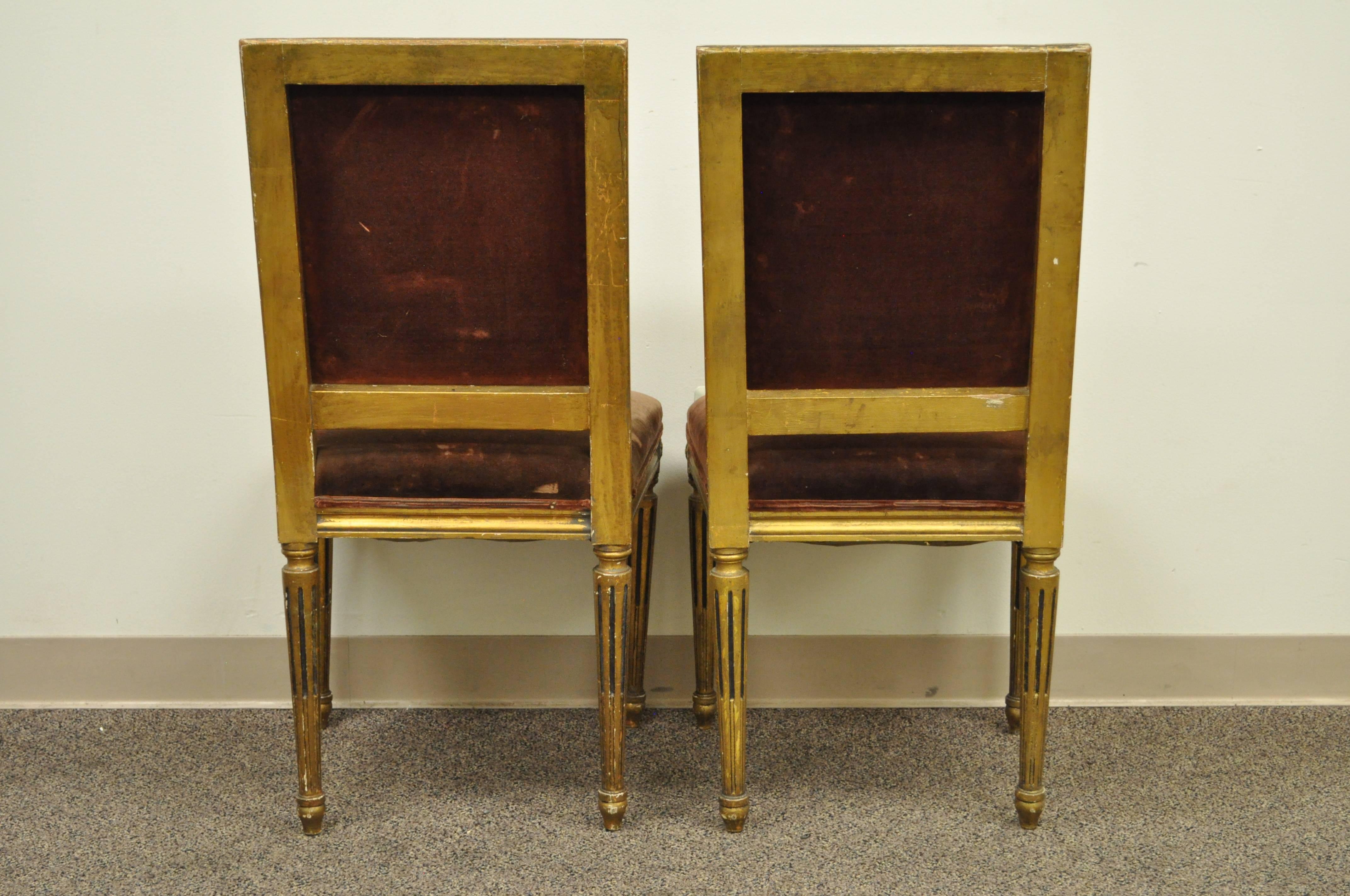 Set of Four Gold Giltwood 19th Century French Louis XVI Style Dining Side Chairs 2