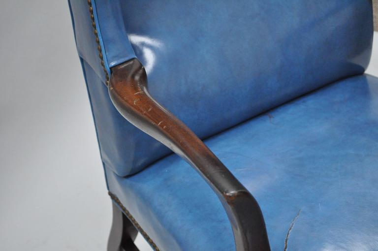 Mid20th Century Blue Leather Office Desk Chair on Casters After Edward