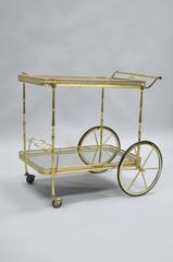 Italian Hollywood Regency Brass and Mirror Rolling Serving Bar or Tea Cart