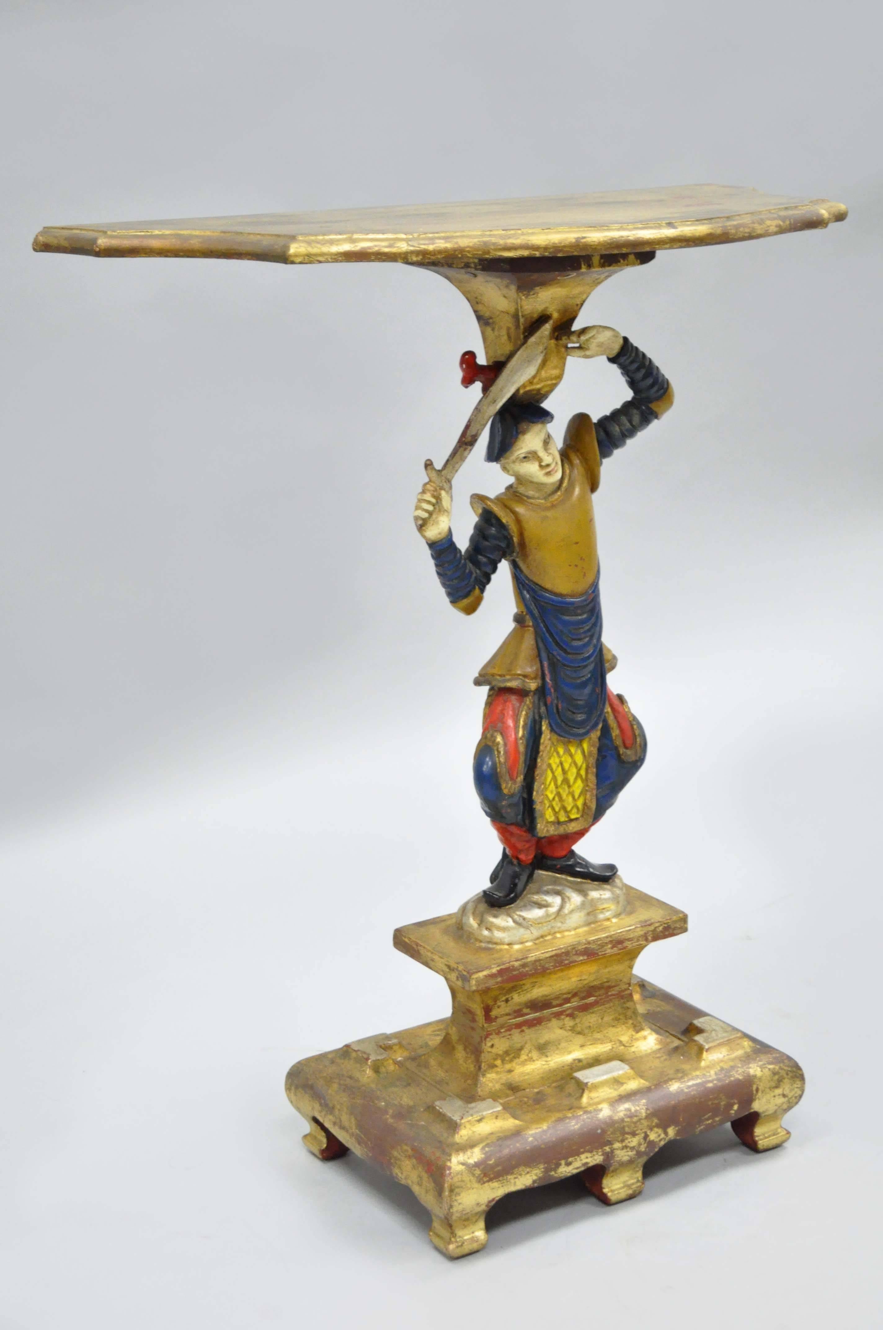 1950s Italian Hollywood Regency Figural Jester Gold Leaf Pedestal Accent Table 4
