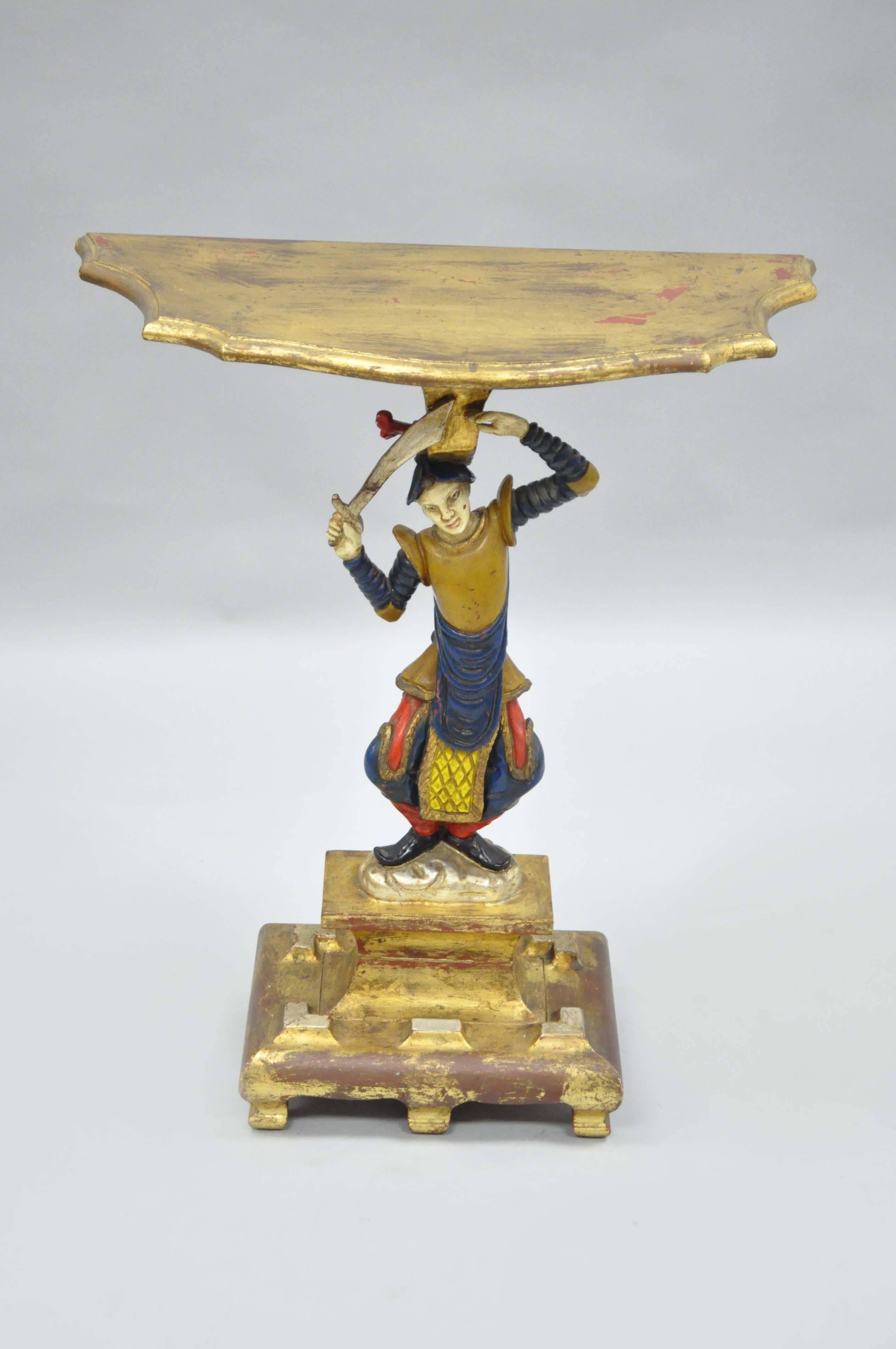Carved 1950s Italian Hollywood Regency Figural Jester Gold Leaf Pedestal Accent Table