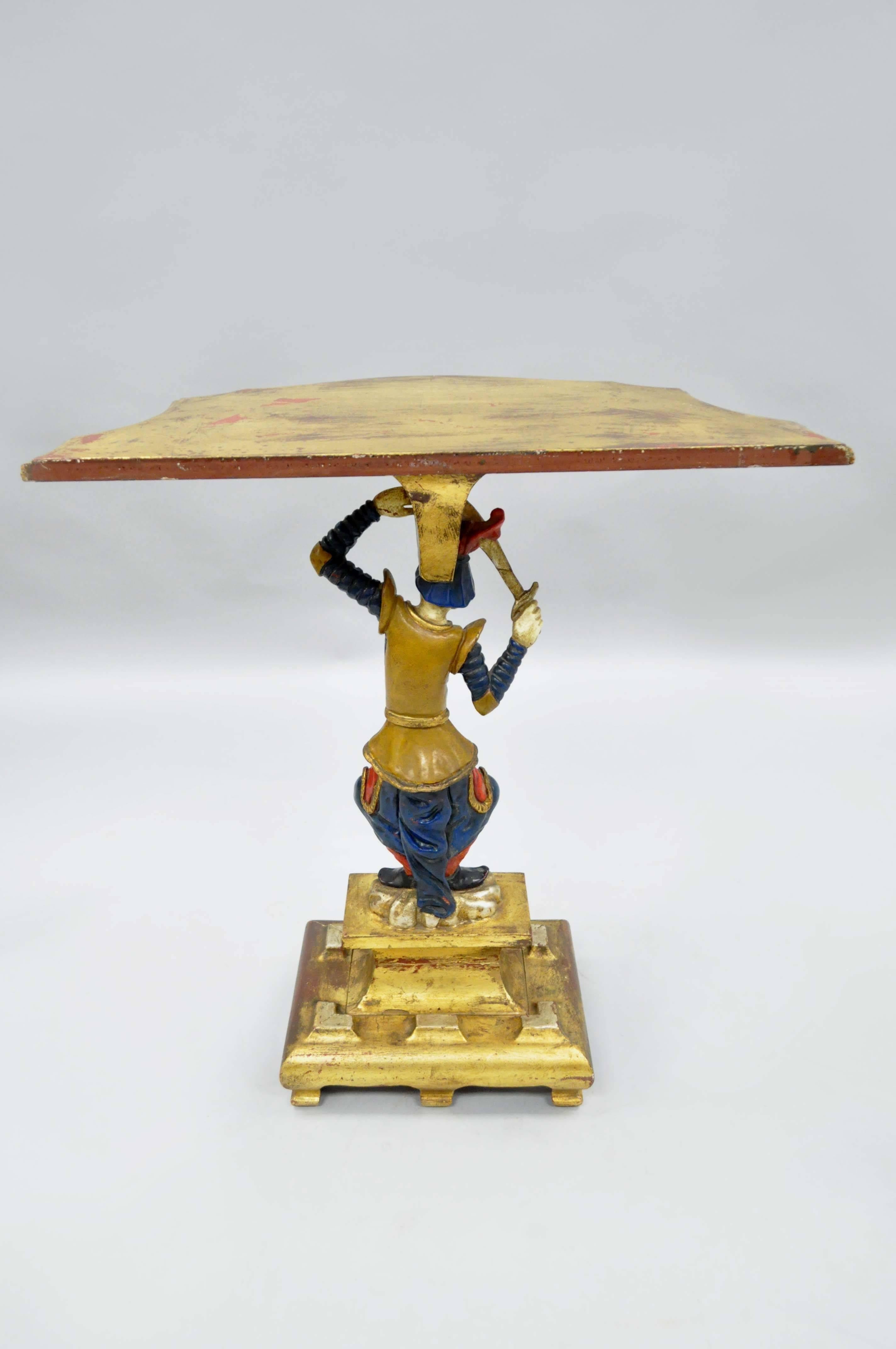 1950s Italian Hollywood Regency Figural Jester Gold Leaf Pedestal Accent Table 1