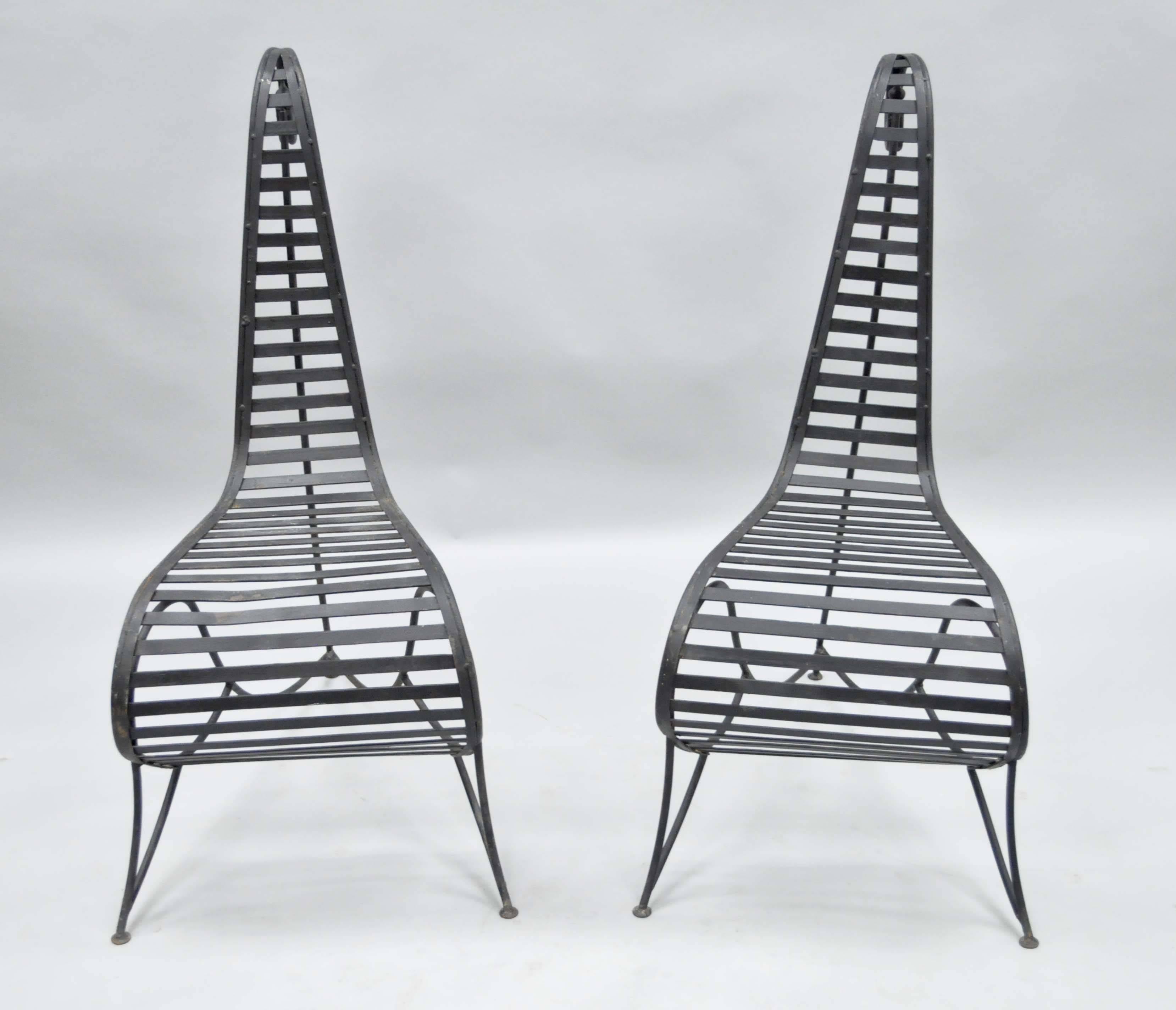 Pair of Vintage Whimsical Steel Iron Spine Lounge Chairs after André Dubreuil 1