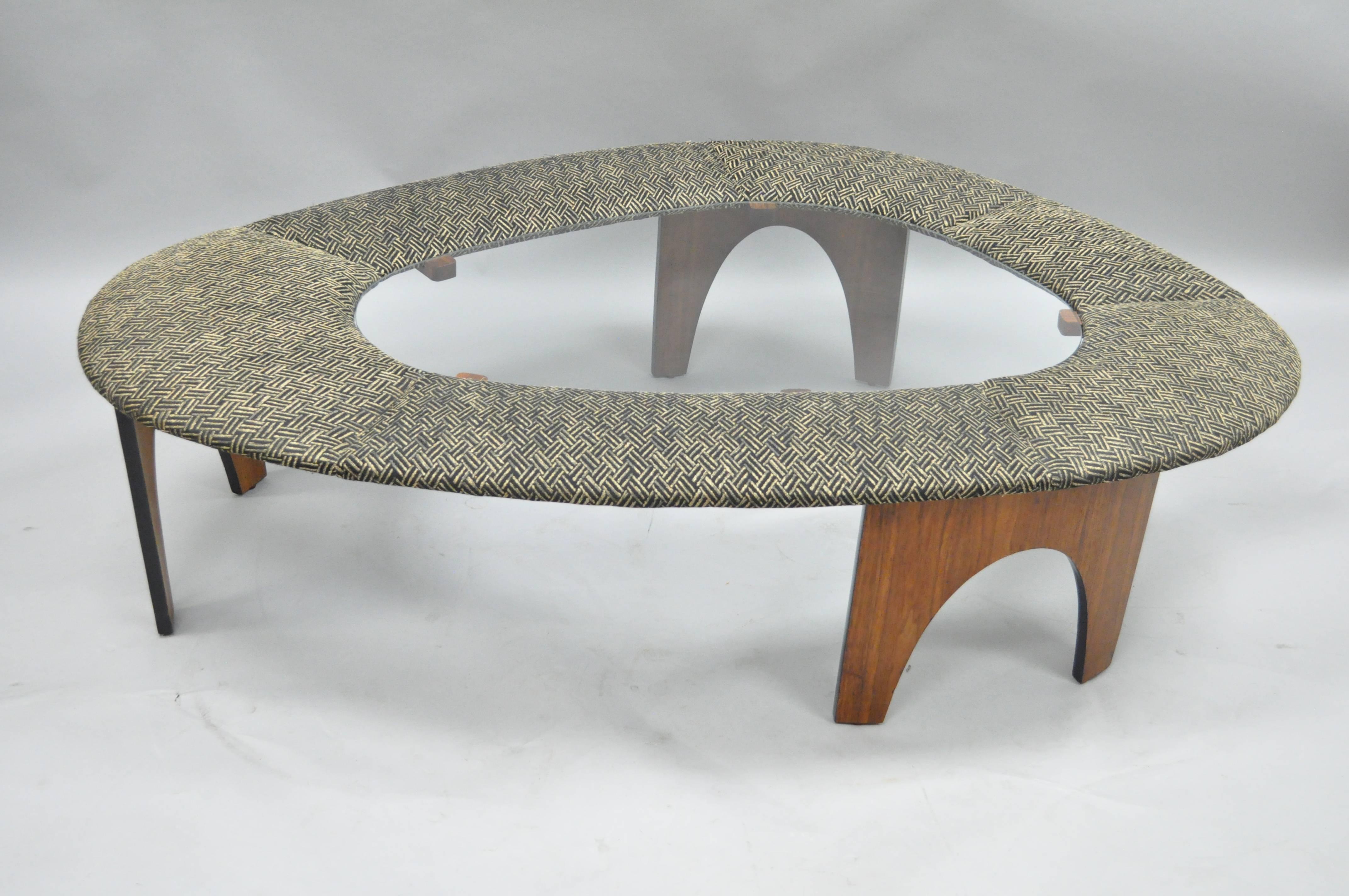 Veneer Henry P Glass Intimate Island Suite Walnut Upholstered Mid Century Coffee Table For Sale