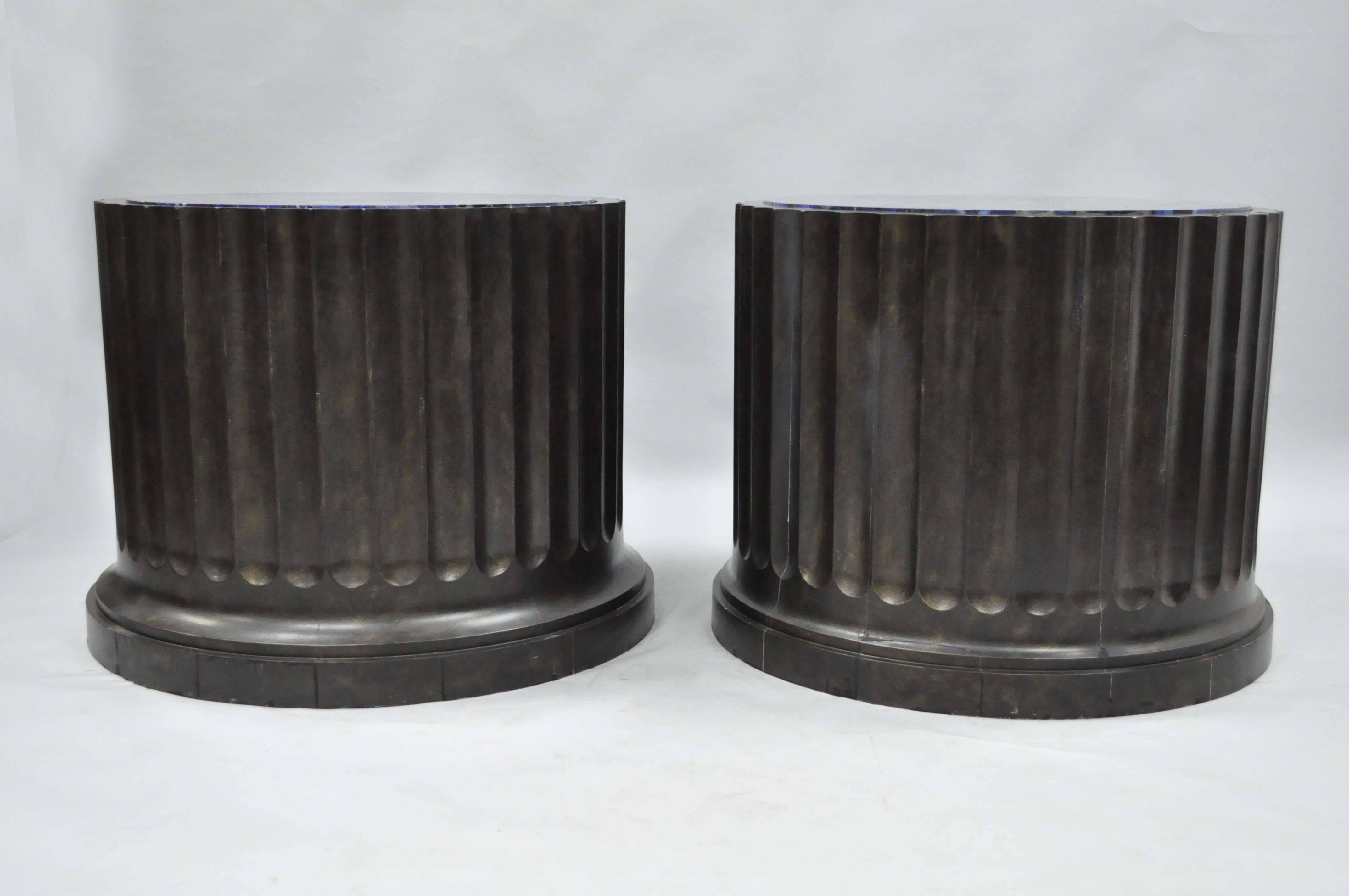 American Large Pair Custom Fluted Column Pedestal Stand Painted Faux Purple Malachite Top