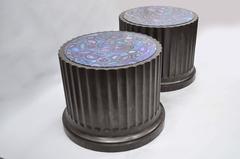 Large Pair Custom Fluted Column Pedestal Stand Painted Faux Purple Malachite Top