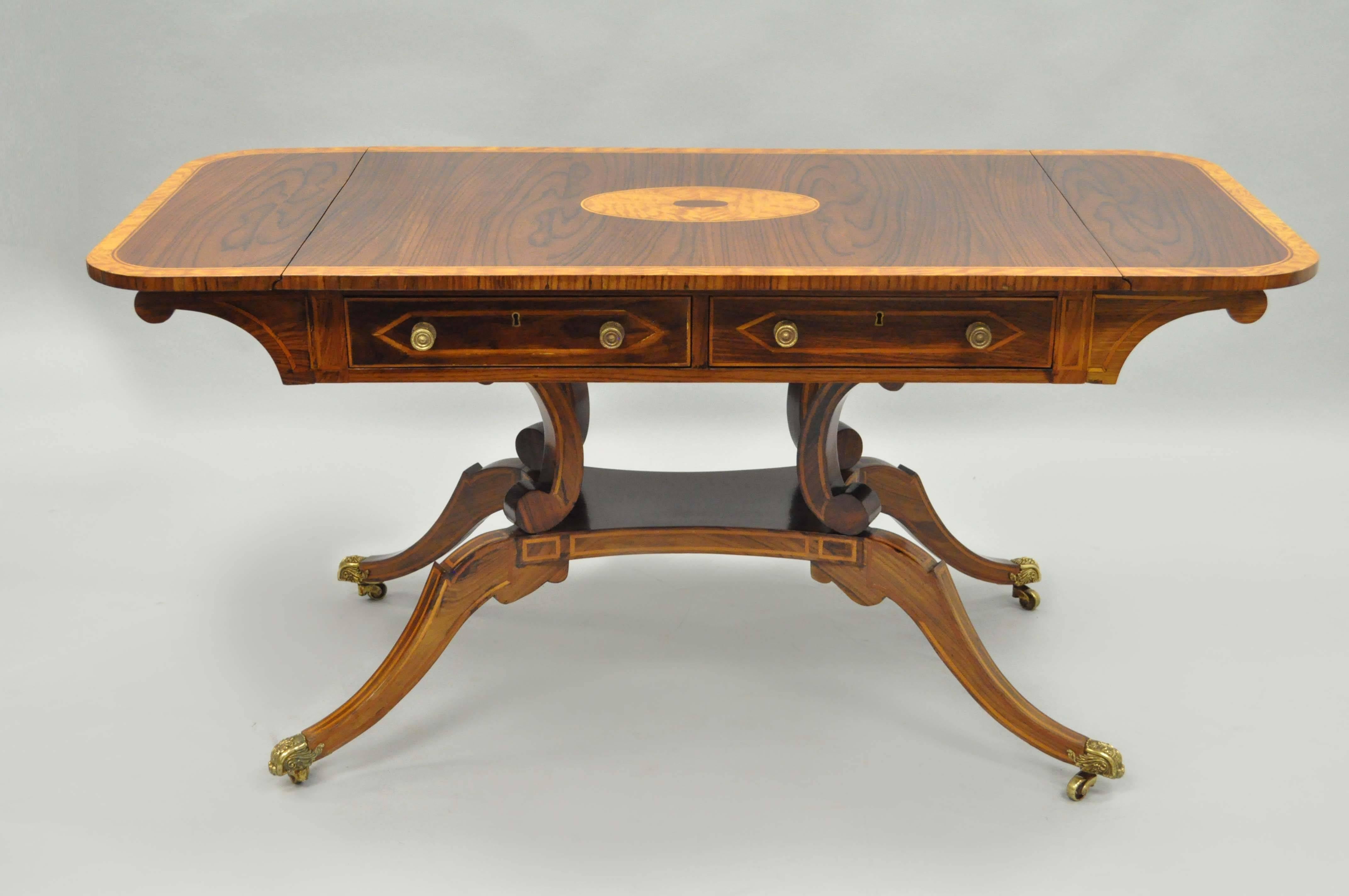 Philippine Regency Drop Leaf Mahogany & Rosewood Console Sofa Table Attr. to Maitland Smith