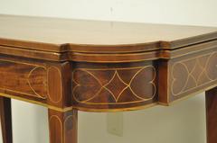 19th C. Heart Inlay Flame Mahogany Federal Style Flip Top Console Game Table