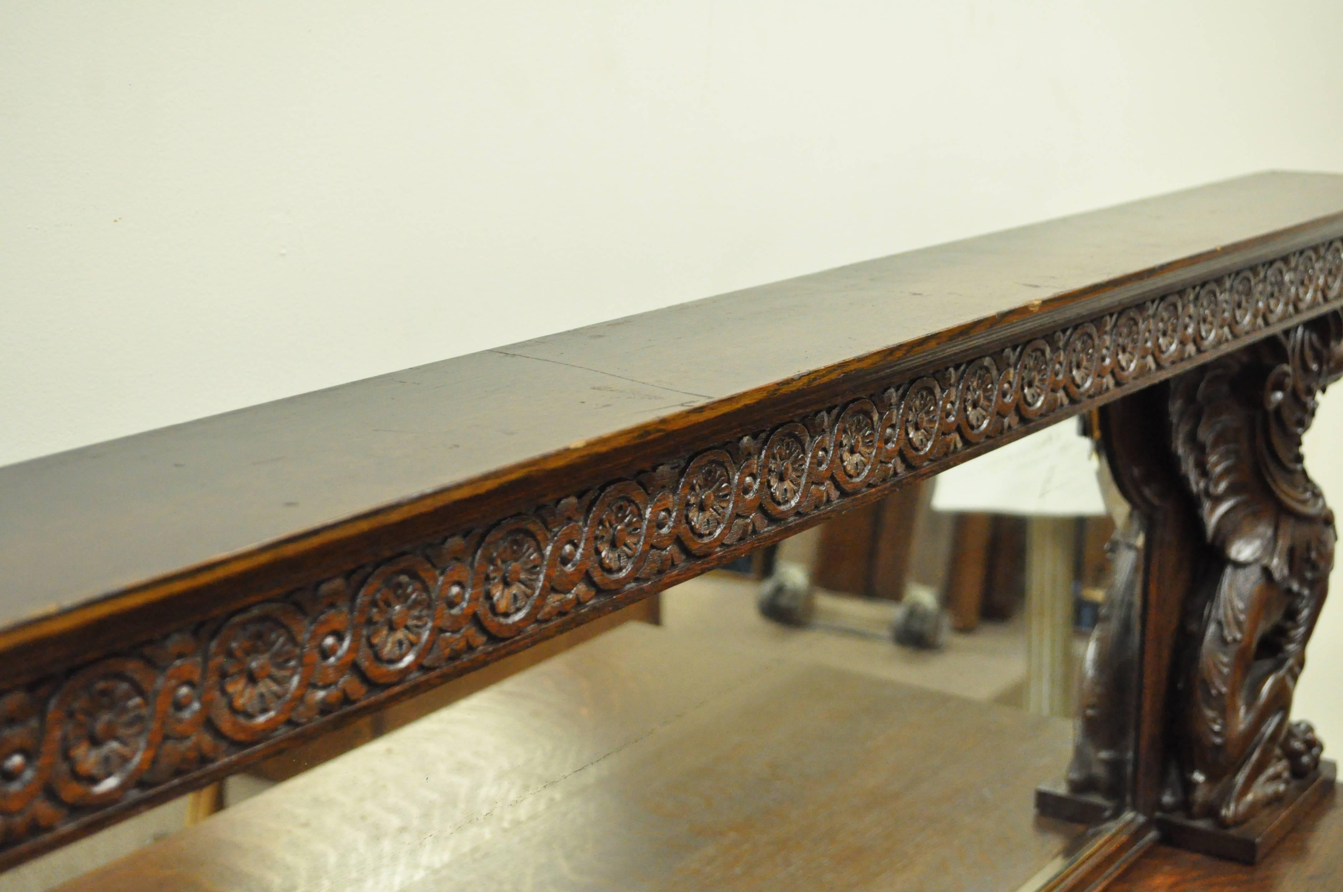 19th Century Victorian Oak Buffet Sideboard and Mirror with Lions and Griffins attr. Horner