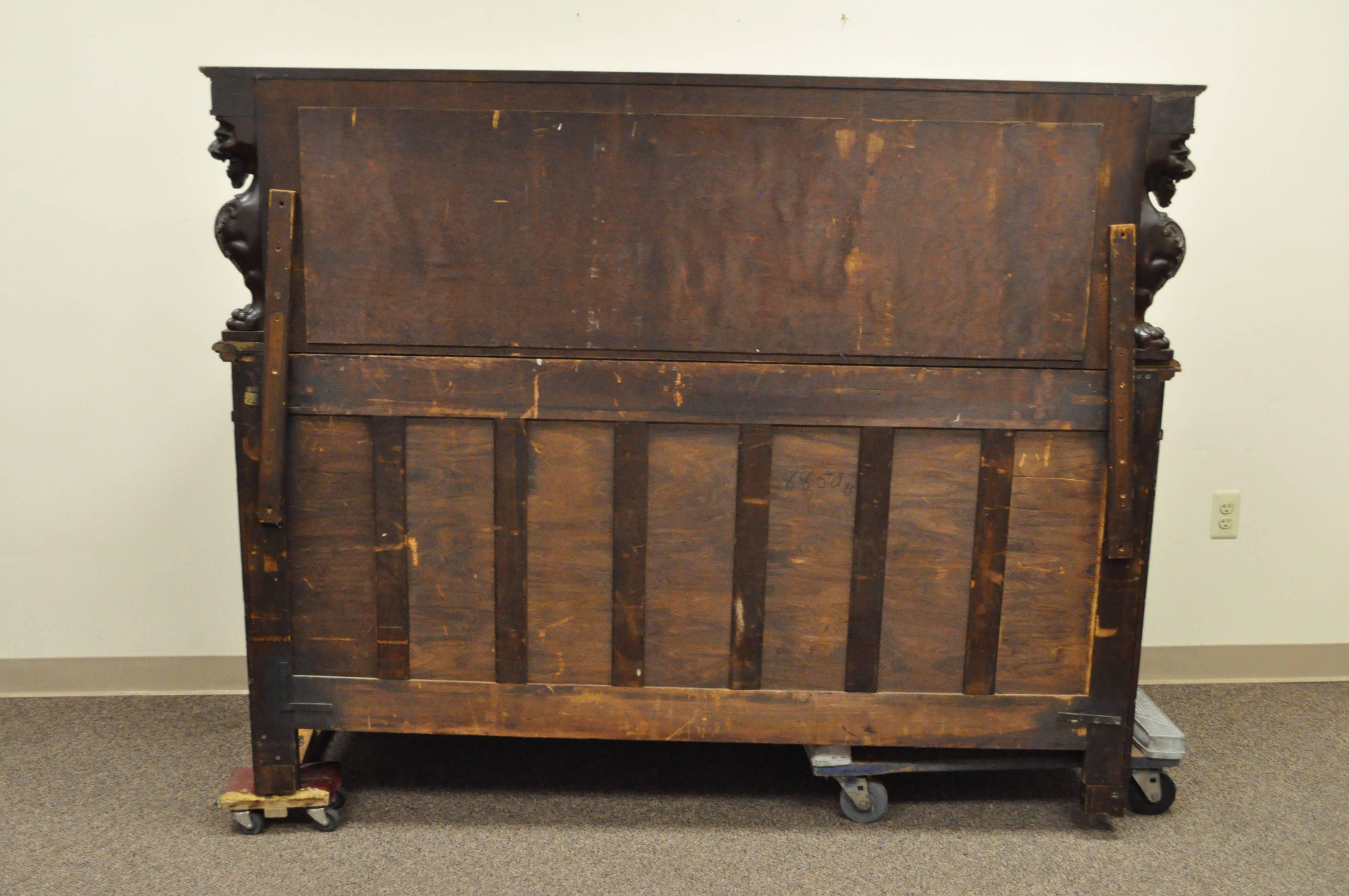 Victorian Oak Buffet Sideboard and Mirror with Lions and Griffins attr. Horner 1