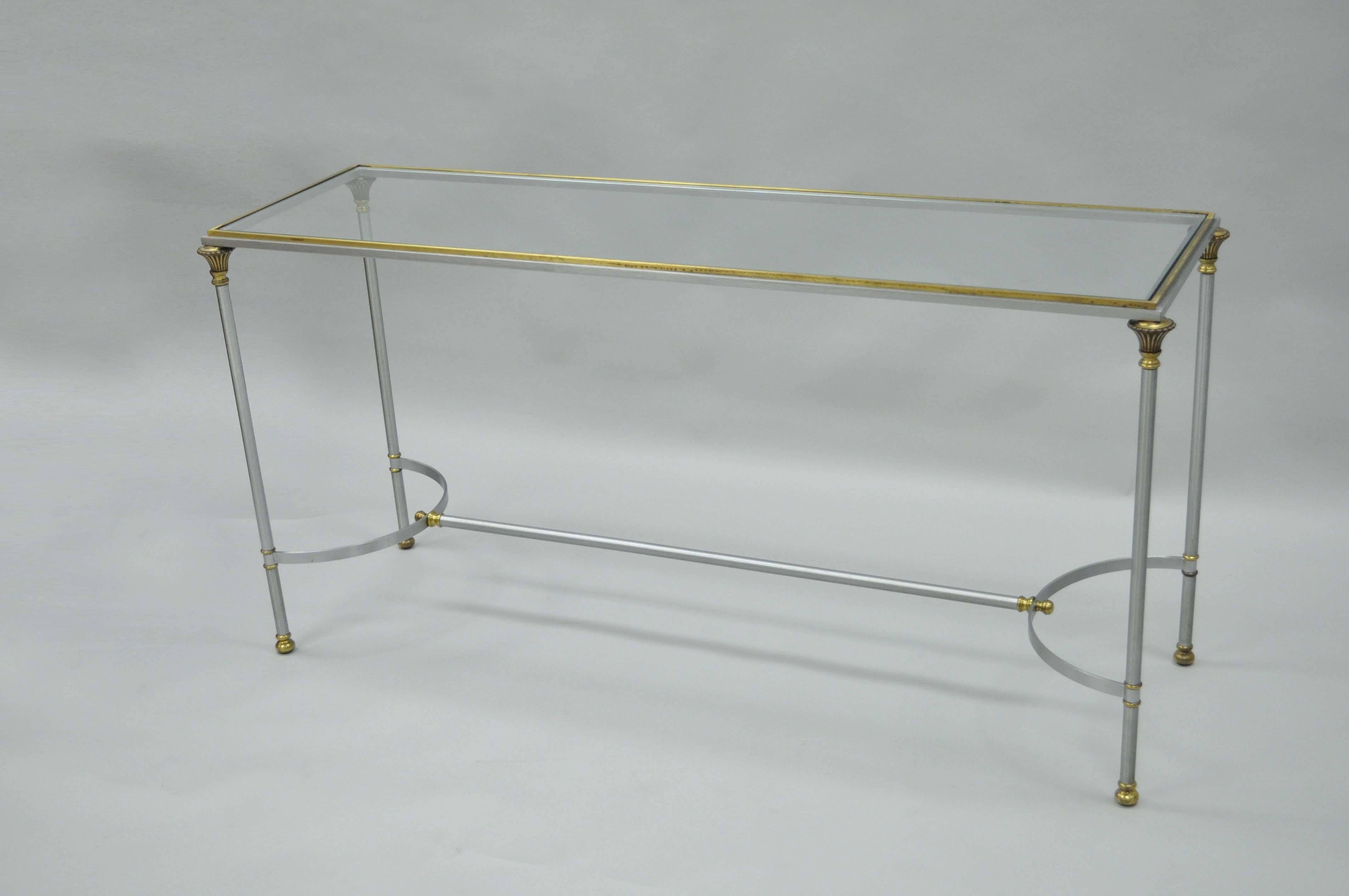 Vintage Italian Brushed Steel & Brass Directoire Neoclassical Console Hall Table 2