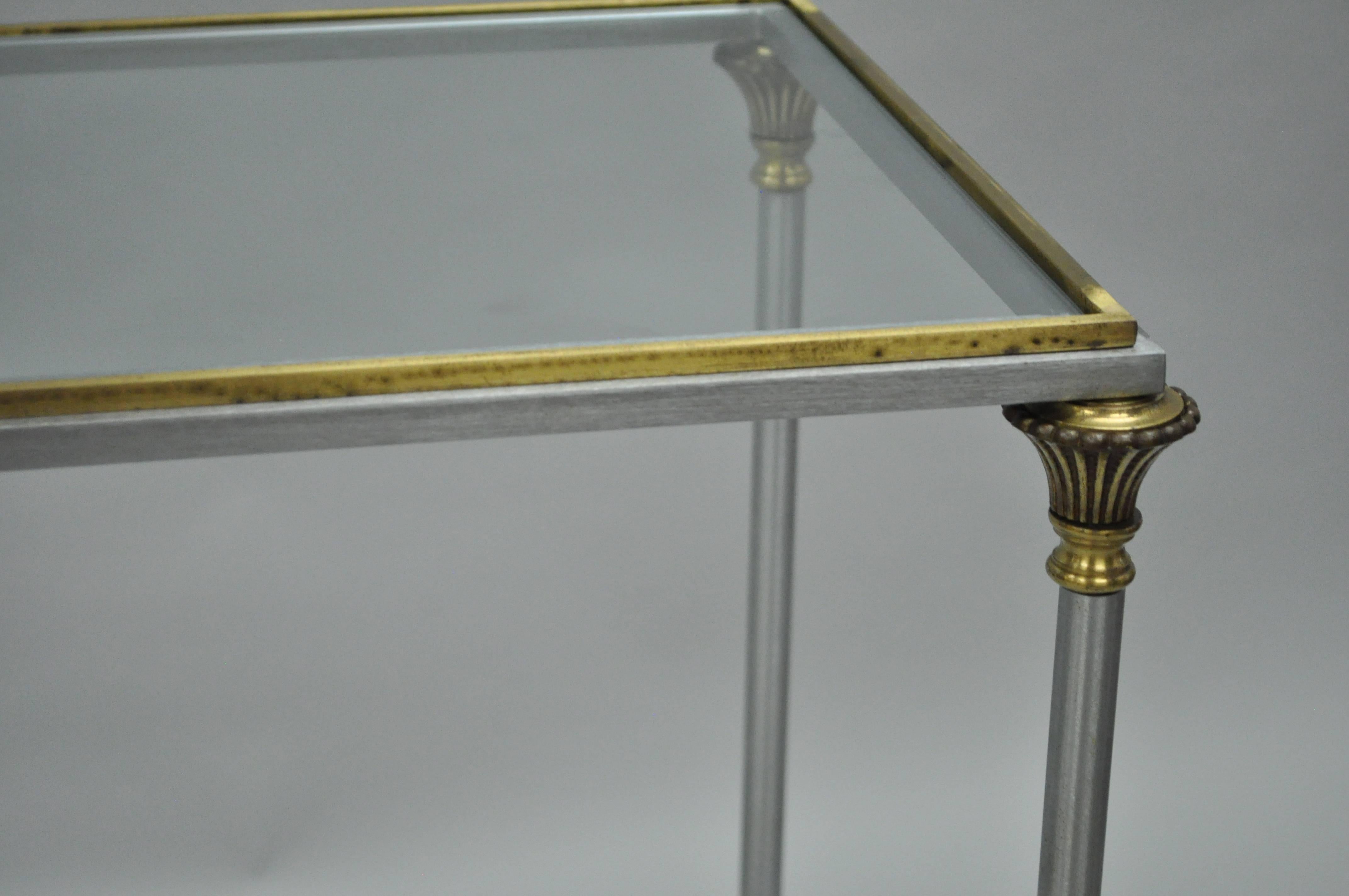 Vintage Italian Brushed Steel & Brass Directoire Neoclassical Console Hall Table 1