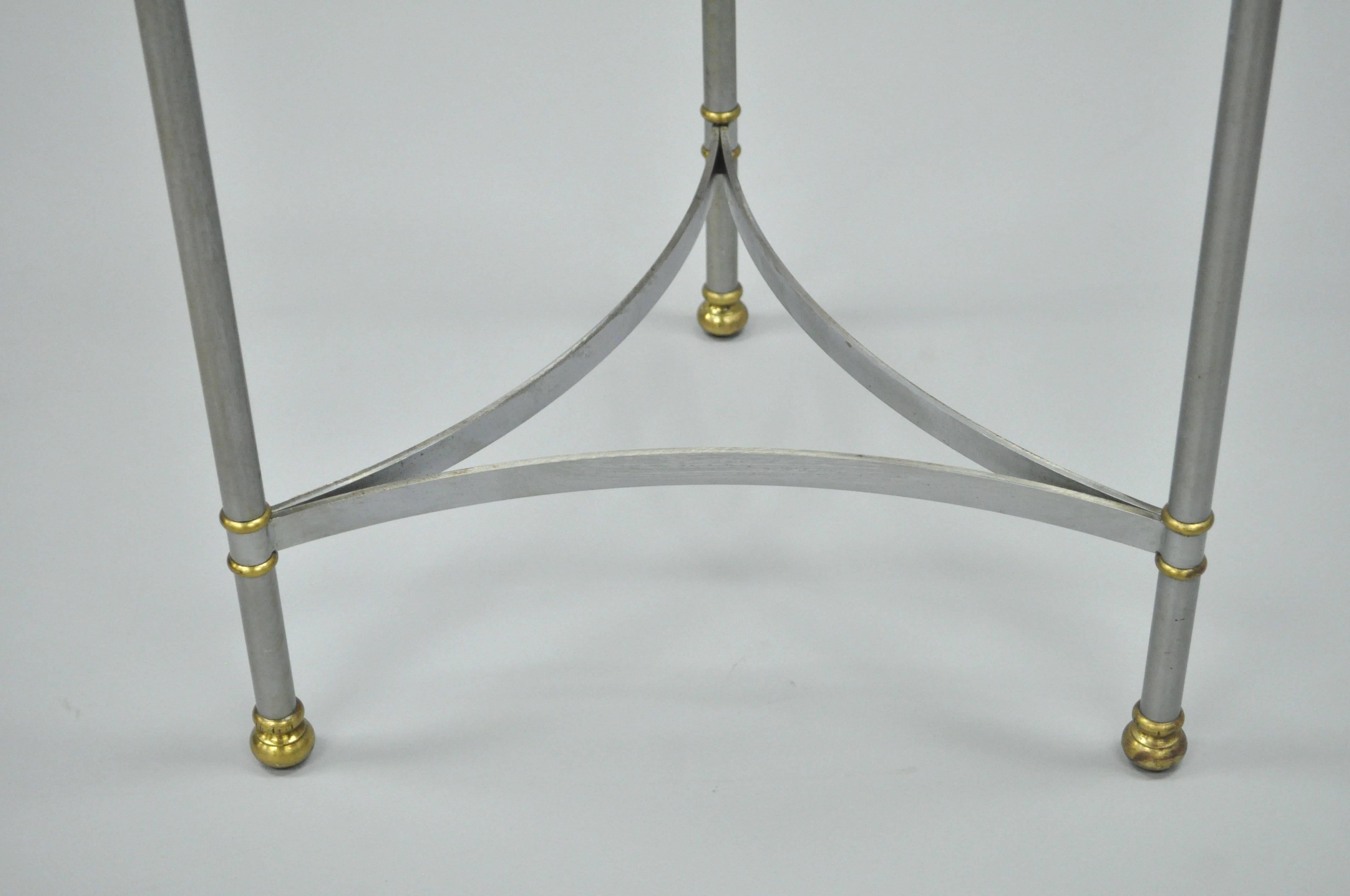 Vintage Italian Brushed Steel and Brass Round Directoire Neoclassical Side Table 1