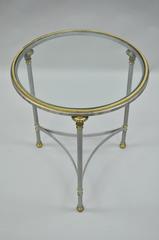 Vintage Italian Brushed Steel and Brass Round Directoire Neoclassical Side Table
