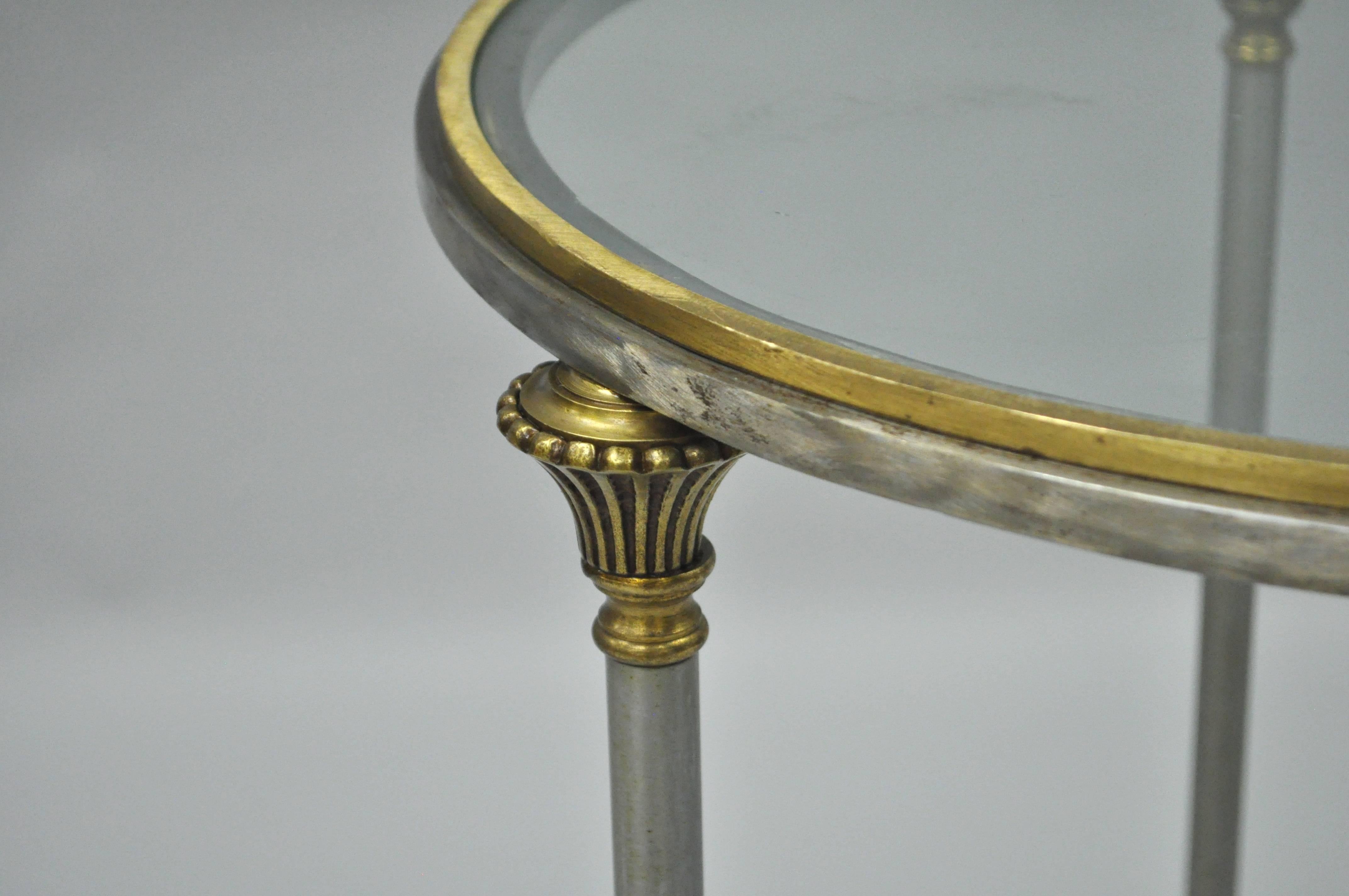 Late 20th Century Vintage Italian Brushed Steel and Brass Round Directoire Neoclassical Side Table