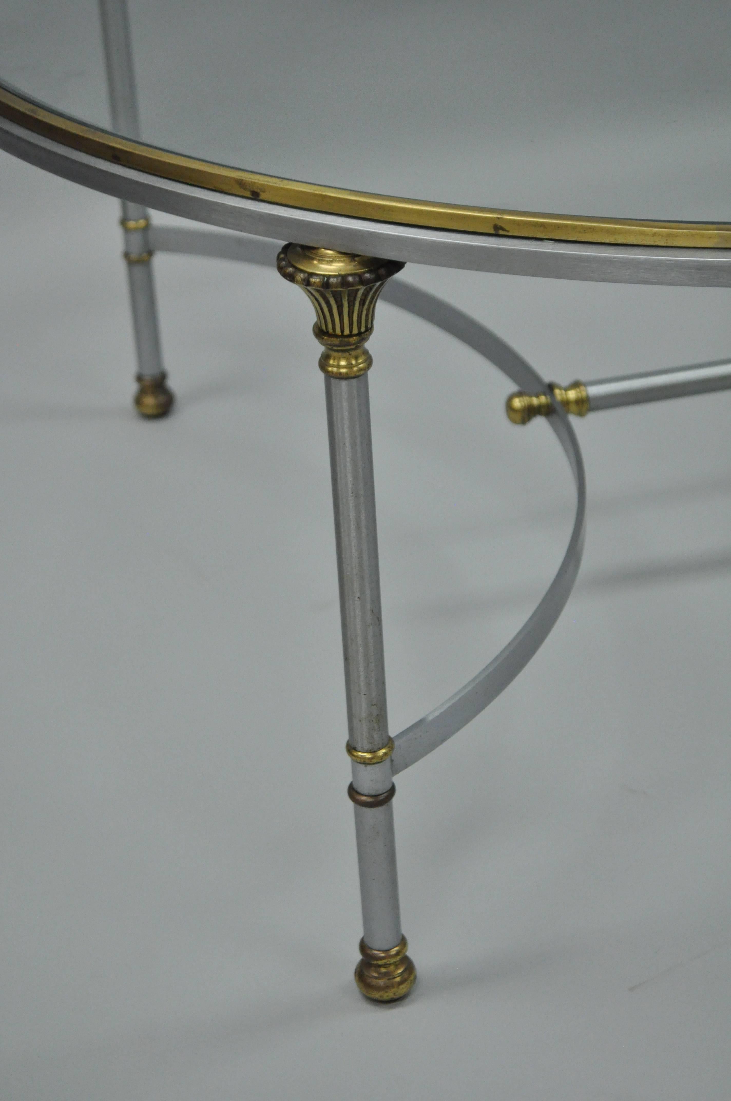 Late 20th Century Italian Steel & Brass Round Directoire Neoclassical Coffee Table after Jansen For Sale
