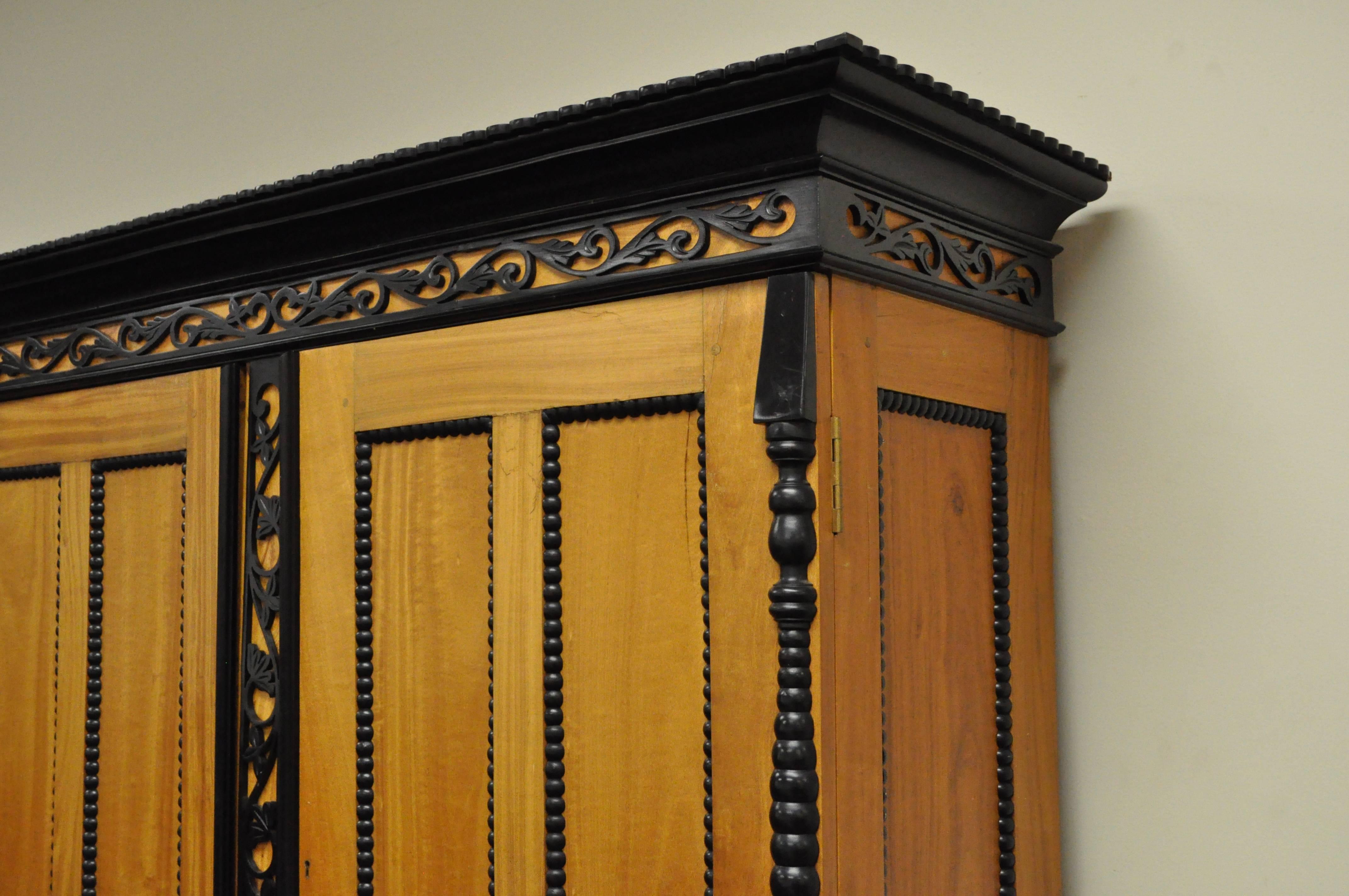 Country Indo Dutch Portuguese Colonial Style Cupboard Cabinet Satinwood Ebony Mahogany