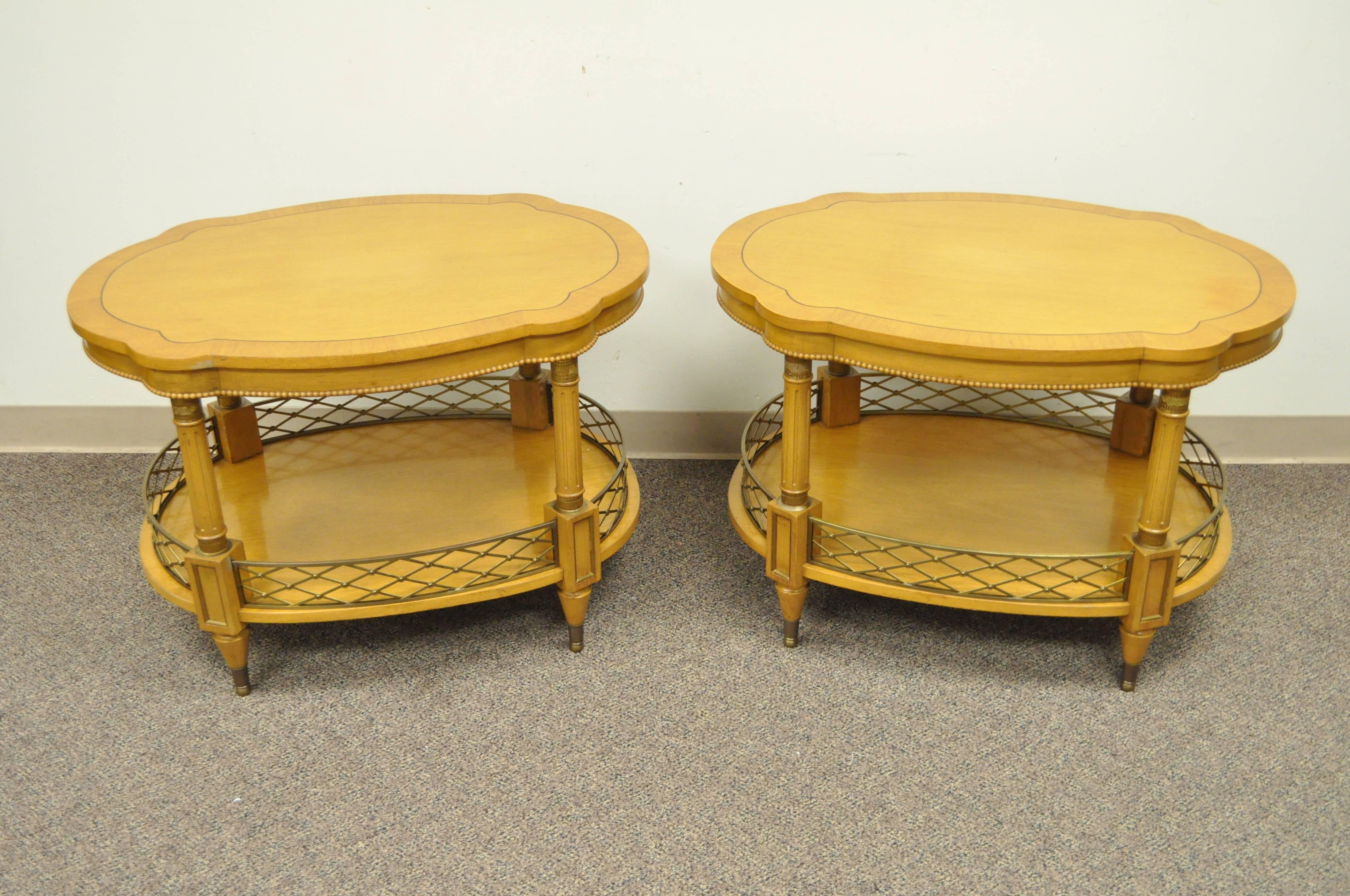 Pair of Custom French Regency Style Oversize Turtle Top Two Tier Lamp End Tables For Sale 3