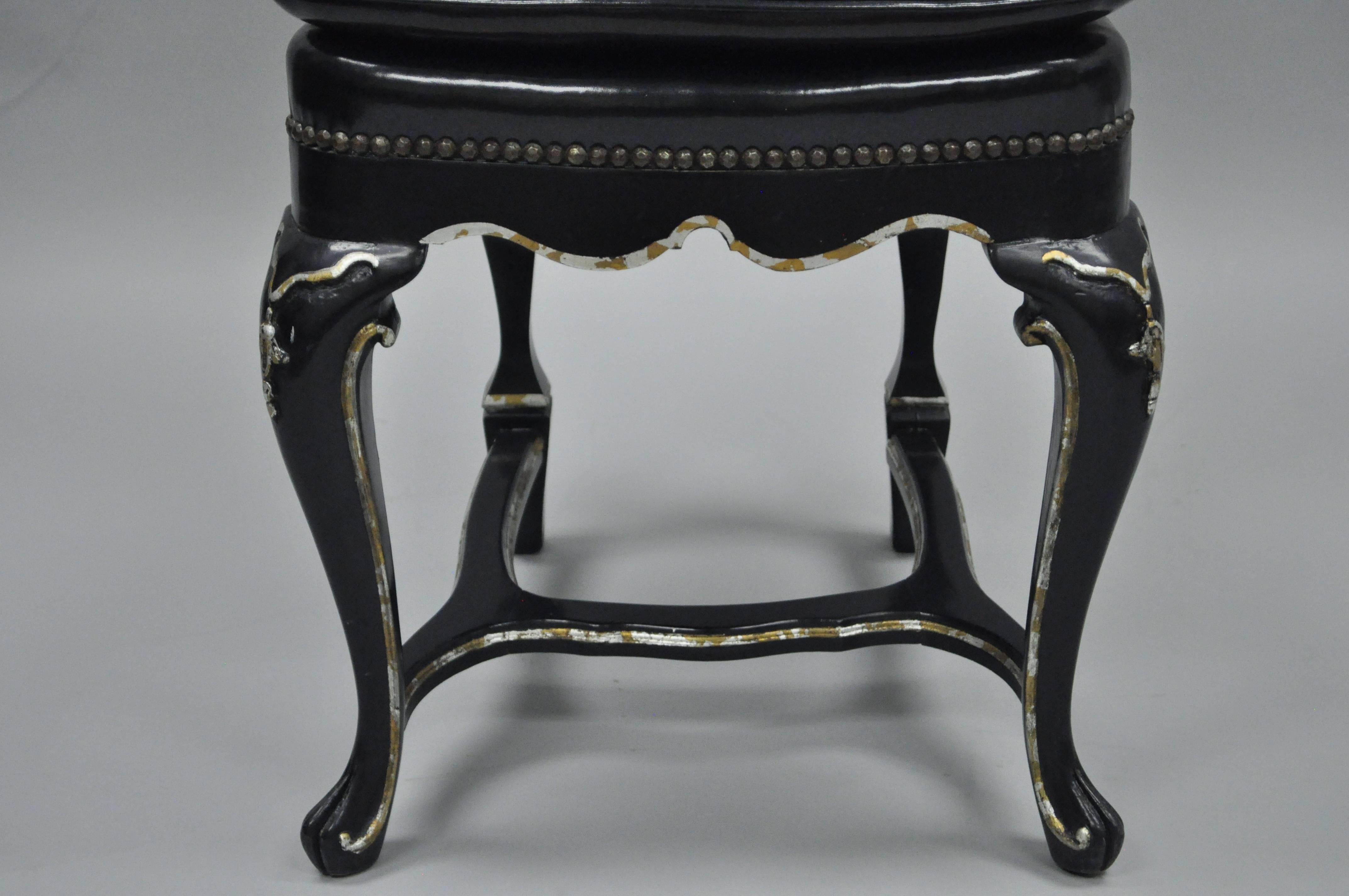 American Ebonized Black Lacquer Swedish Rococo Style Empire Wingback Accent Side Chair