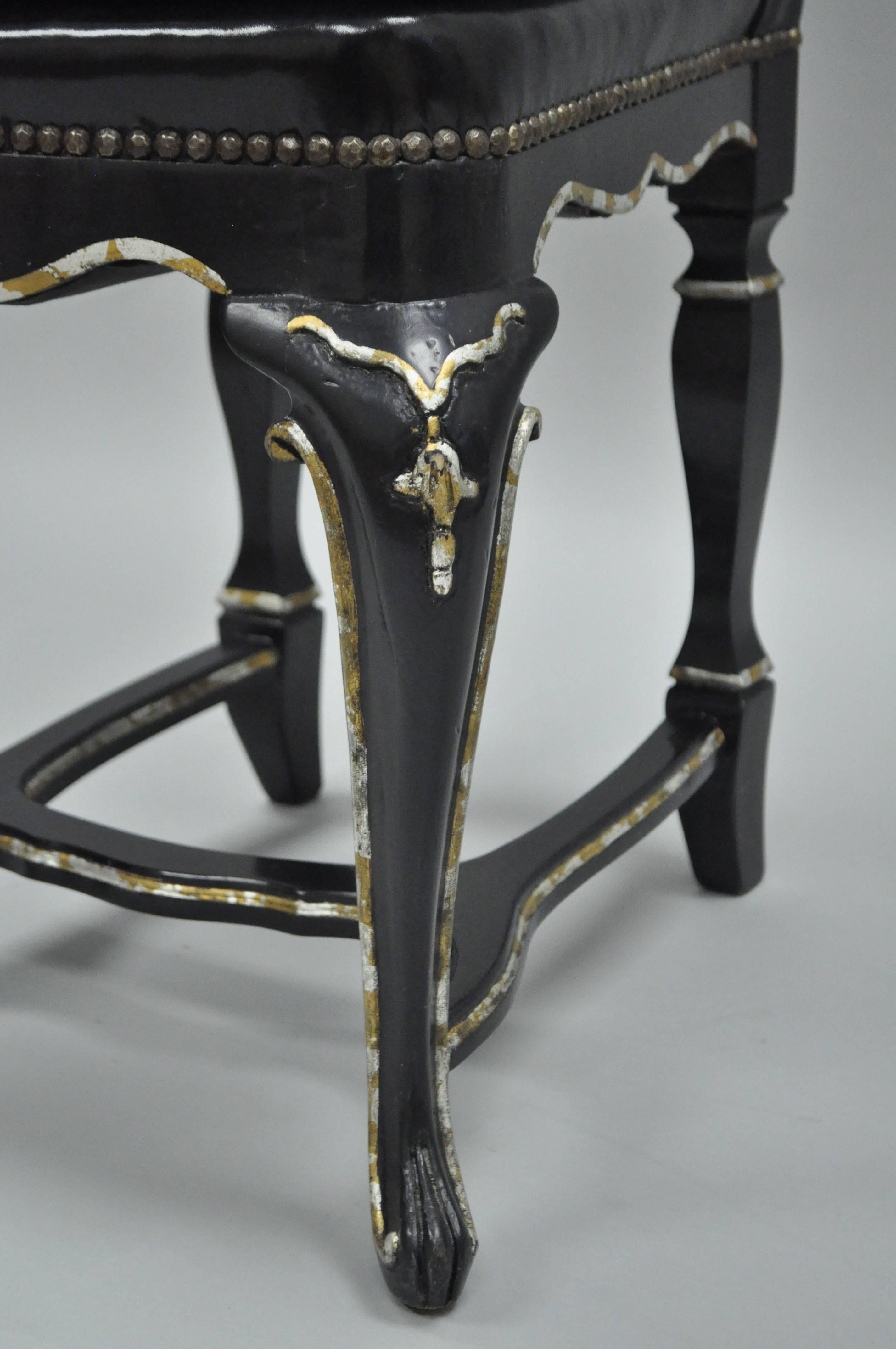 Hand-Painted Ebonized Black Lacquer Swedish Rococo Style Empire Wingback Accent Side Chair