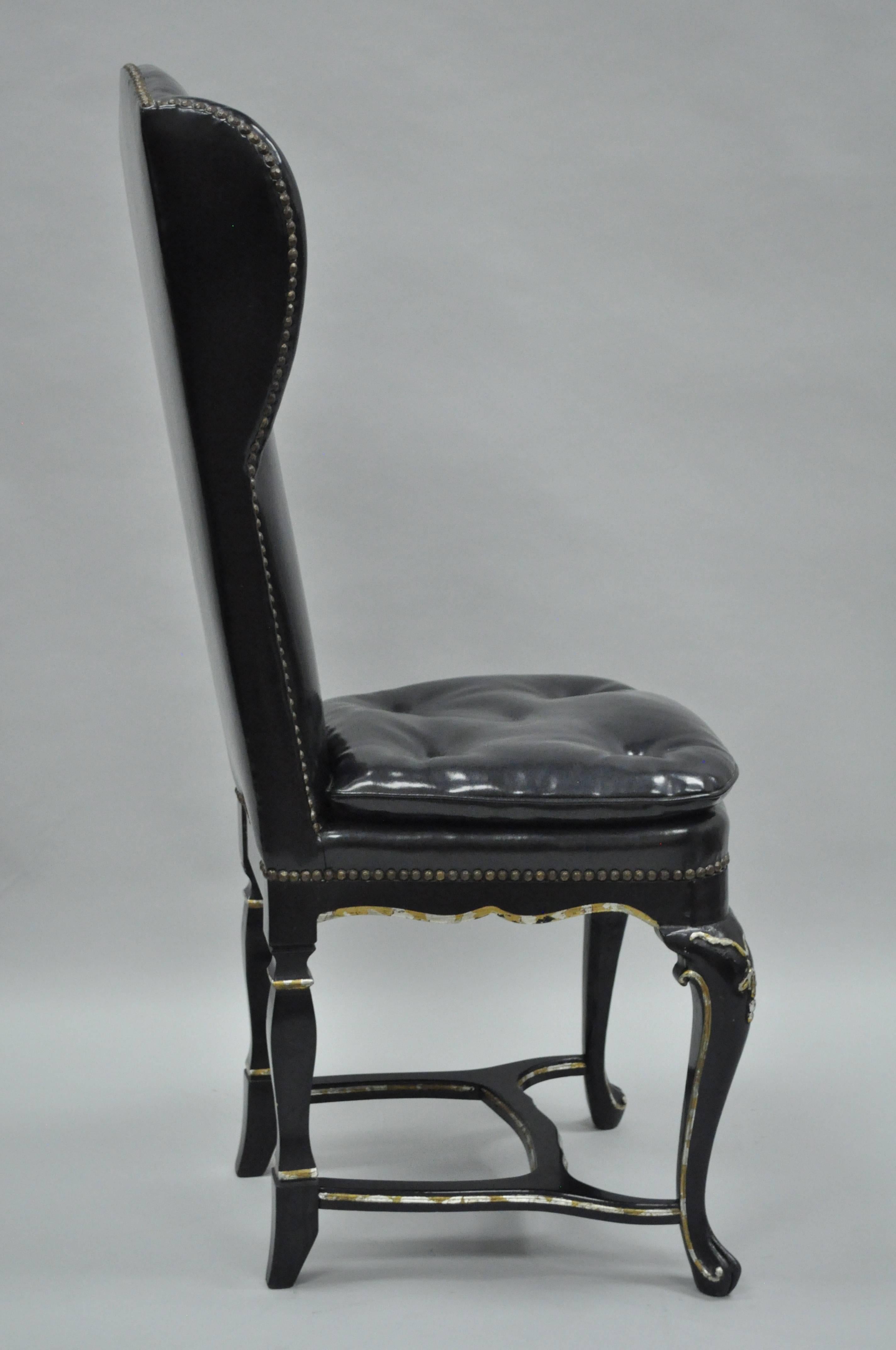 Wood Ebonized Black Lacquer Swedish Rococo Style Empire Wingback Accent Side Chair