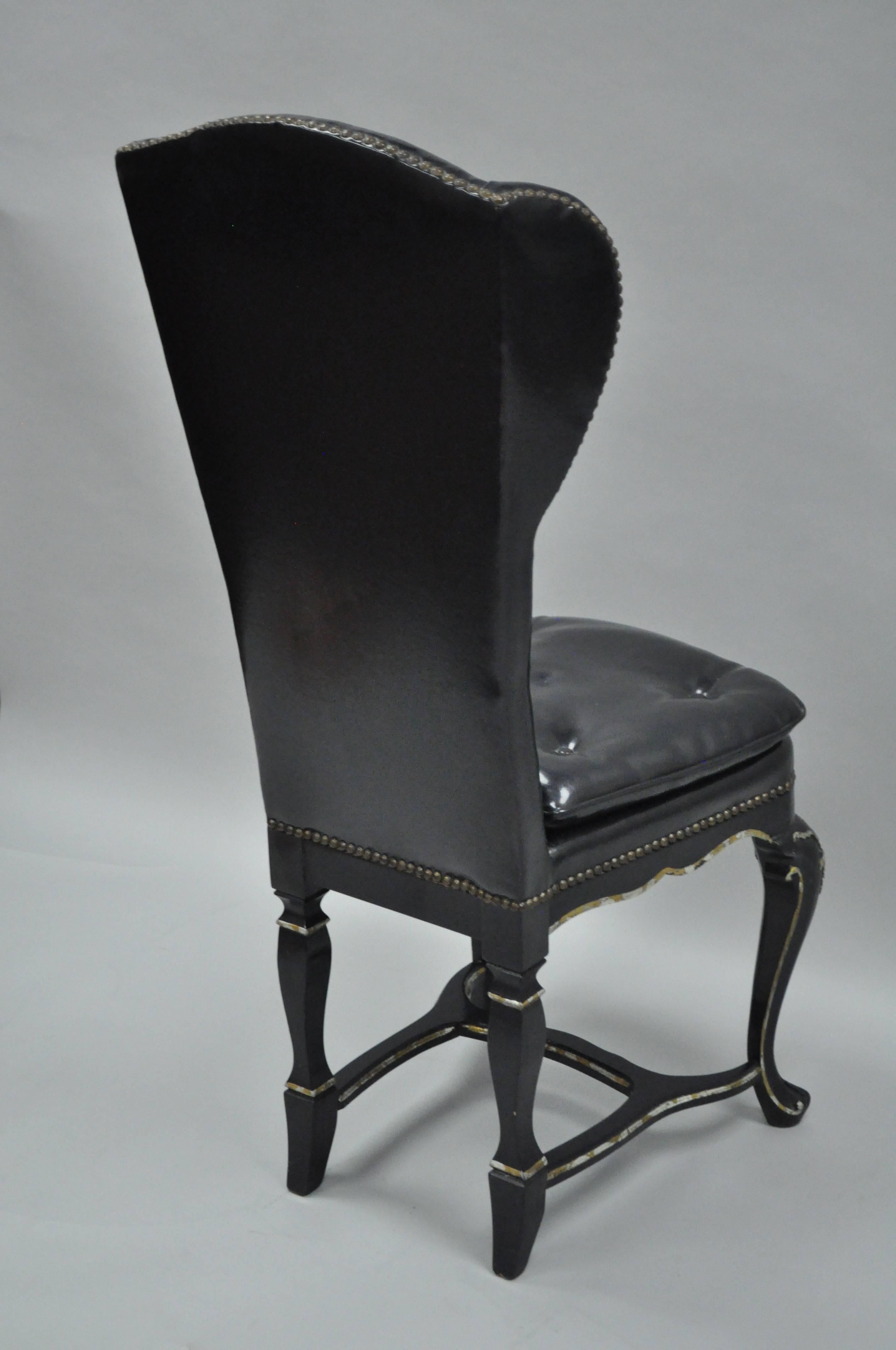 Ebonized Black Lacquer Swedish Rococo Style Empire Wingback Accent Side Chair 2