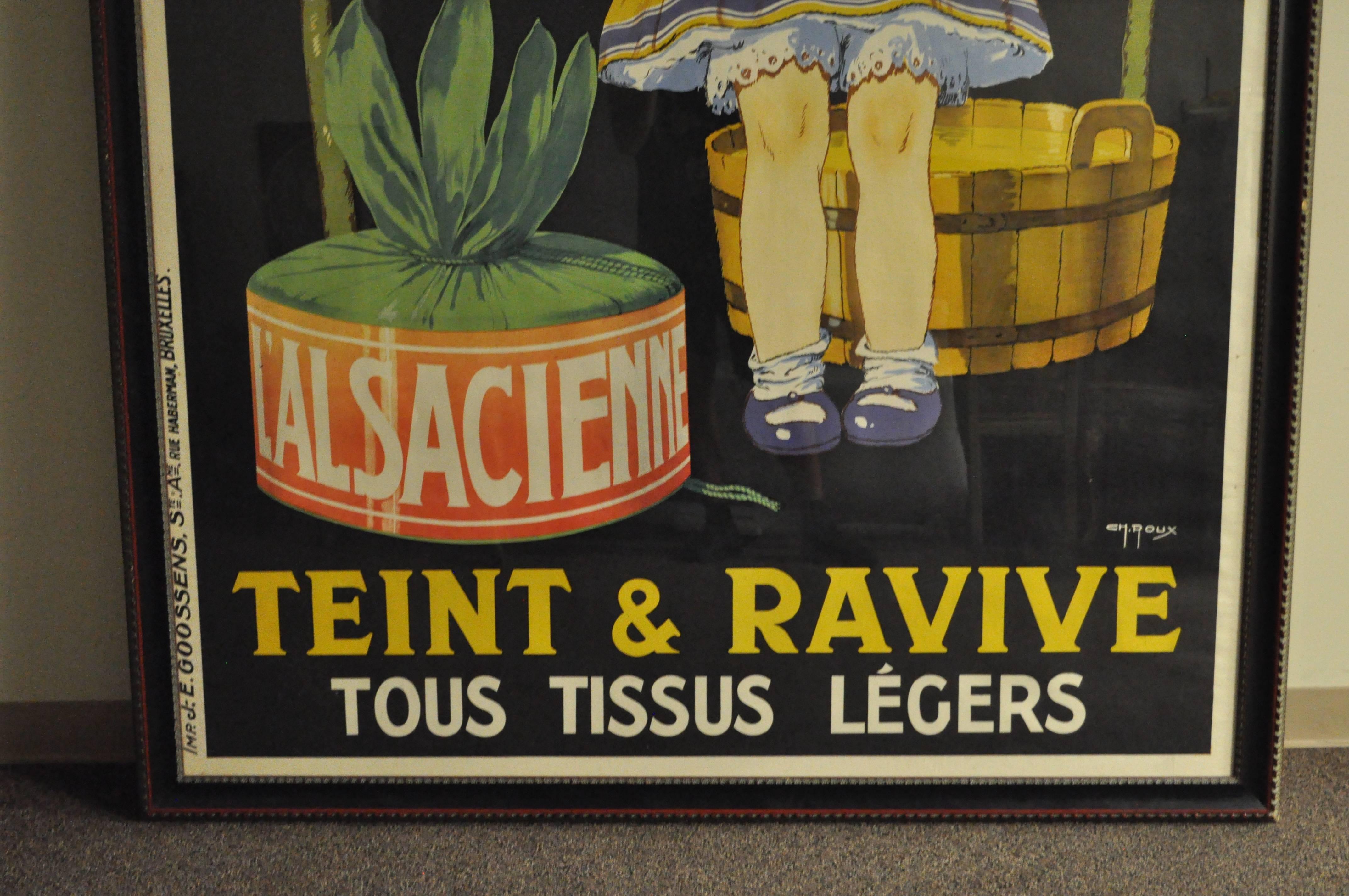Art déco Grande affiche d'origine Art Déco française des années 1920 L'Alsacienne Teint & Ravive Ch Roux en vente