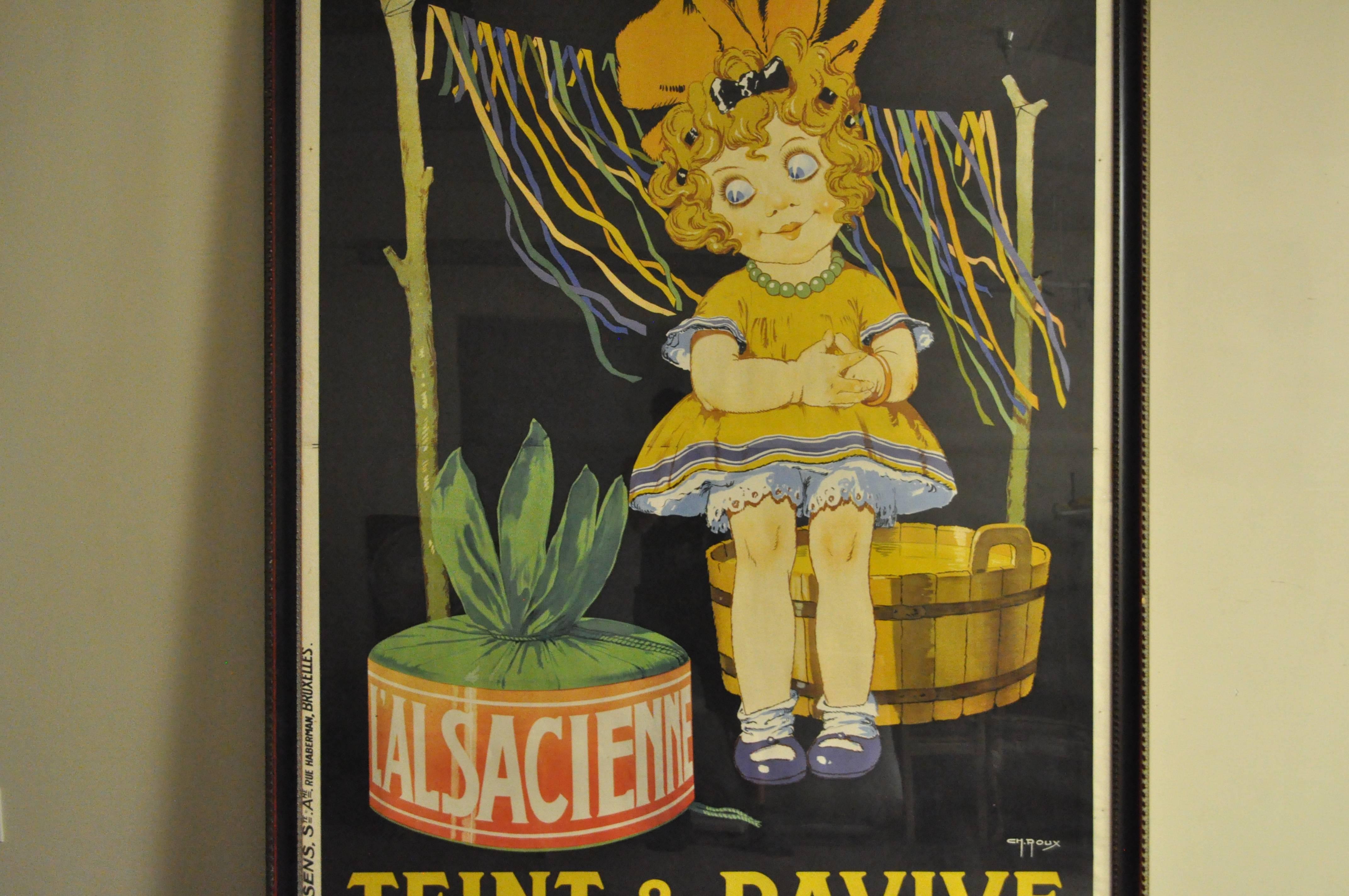 Huge Original 1920s French Art Deco Poster L'Alsacienne Teint & Ravive Ch Roux For Sale 2