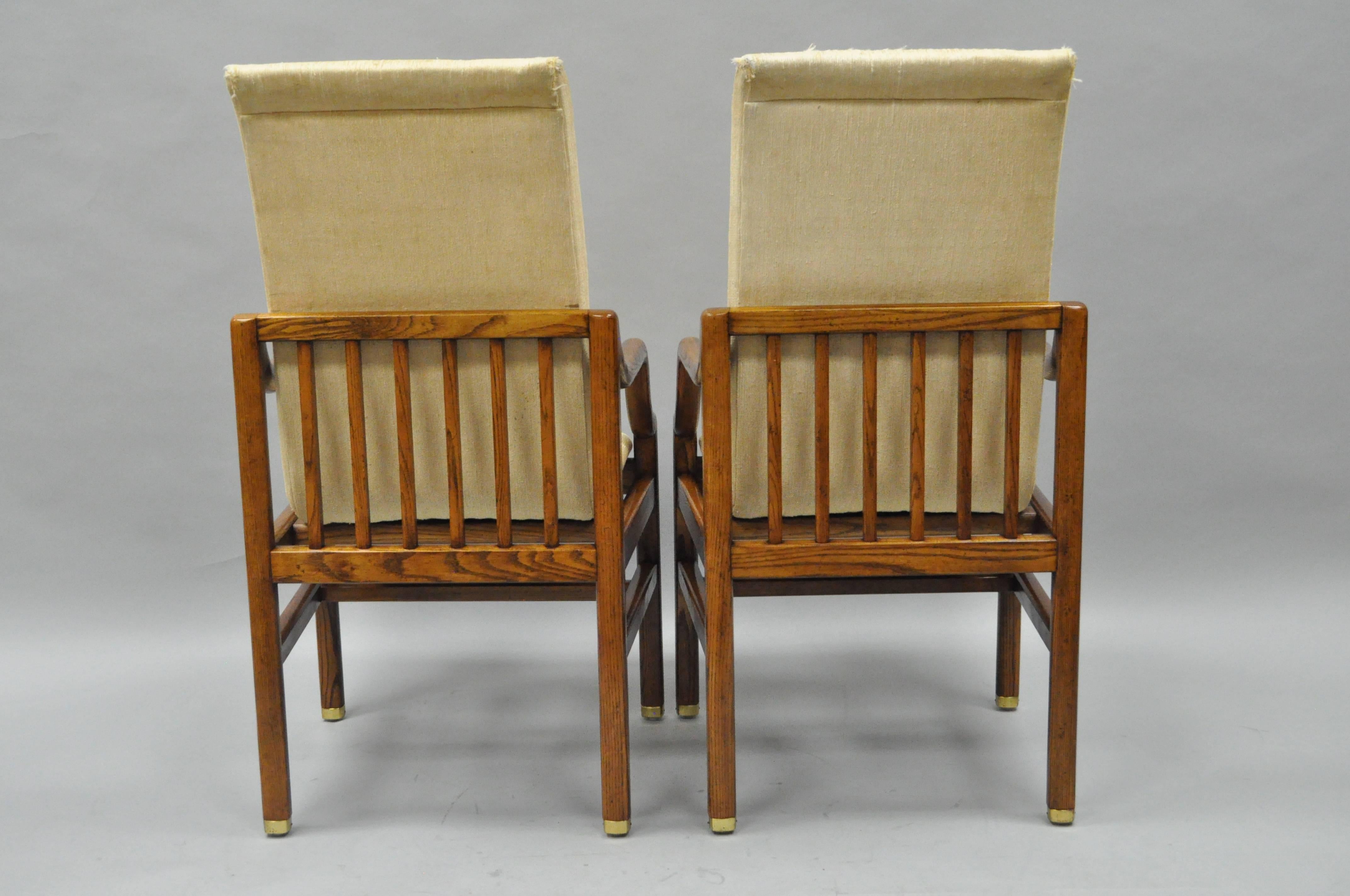 Mid-Century Modern Pair Henredon Mid Century Modern Oak & Brass Dining Arm Chairs After James Mont