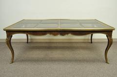 Mastercraft Amboyna Burl Wood French Louis XV Style Brass Trim Dining Room Table