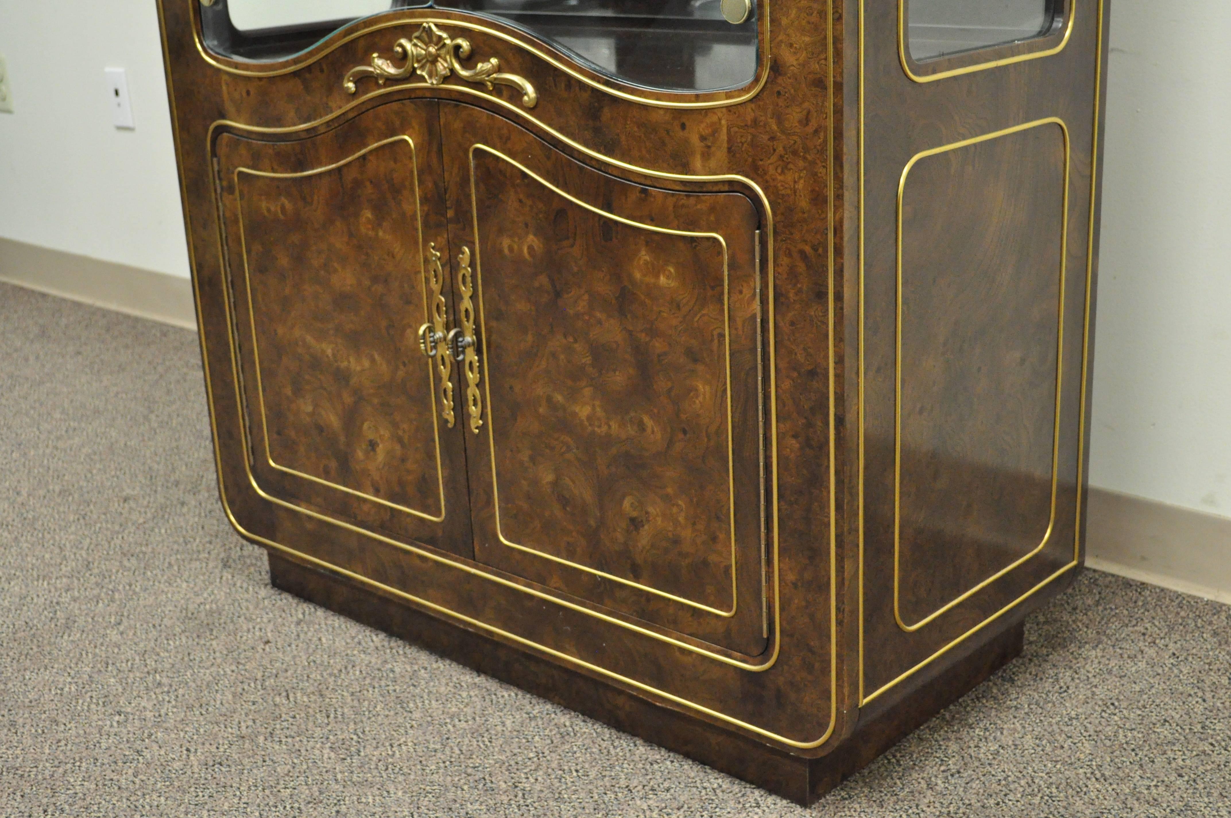 American Mastercraft Amboyna Burl Wood French Hollywood Regency Curio Display Cabinet For Sale