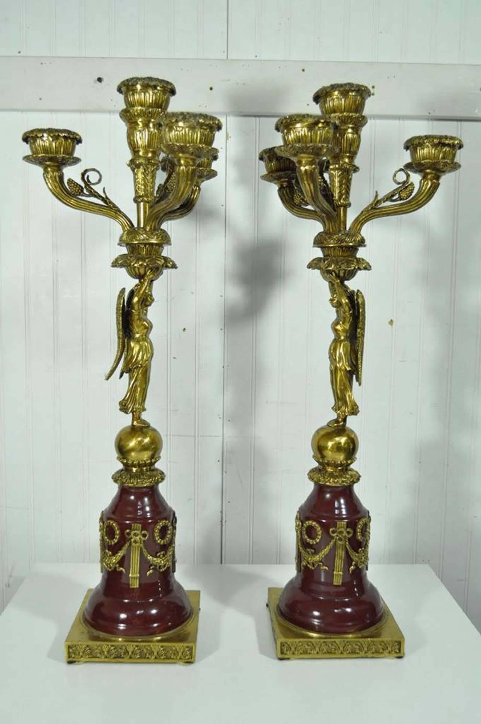 Pair of French Neoclassical Style Bronze and Porcelain Figural Candelabras 2