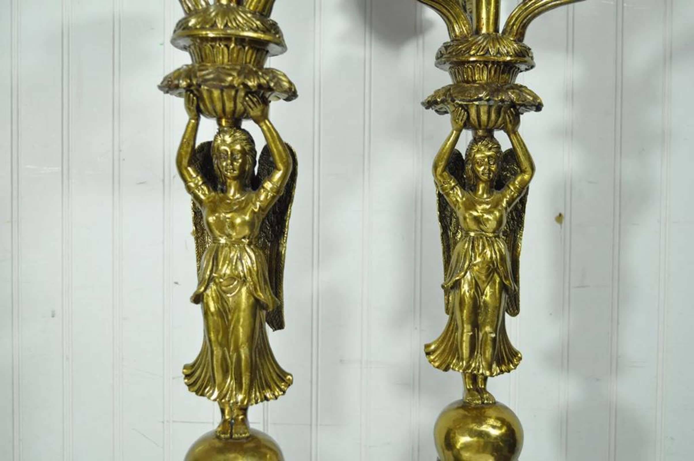 Egyptian Pair of French Neoclassical Style Bronze and Porcelain Figural Candelabras