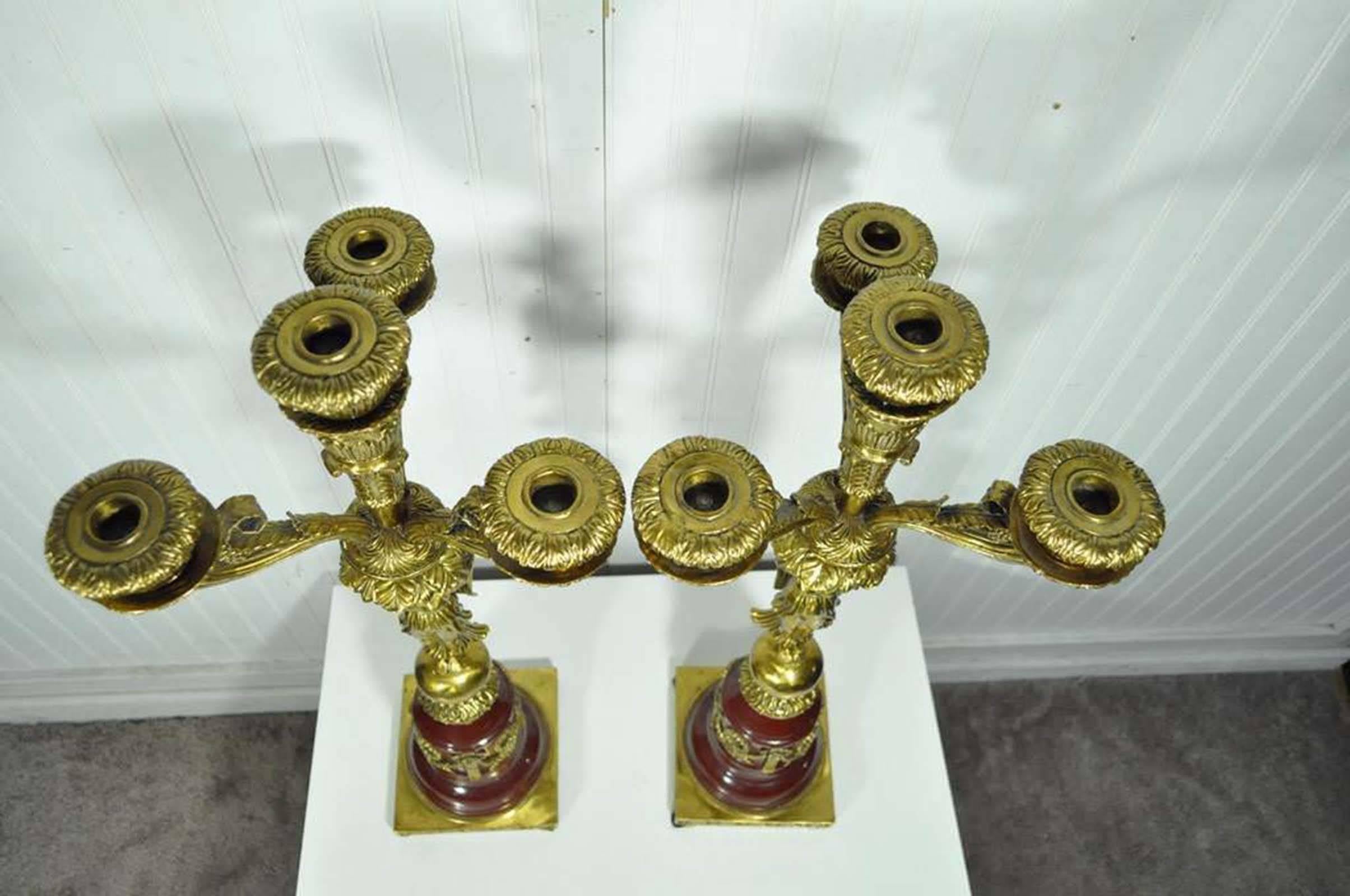20th Century Pair of French Neoclassical Style Bronze and Porcelain Figural Candelabras