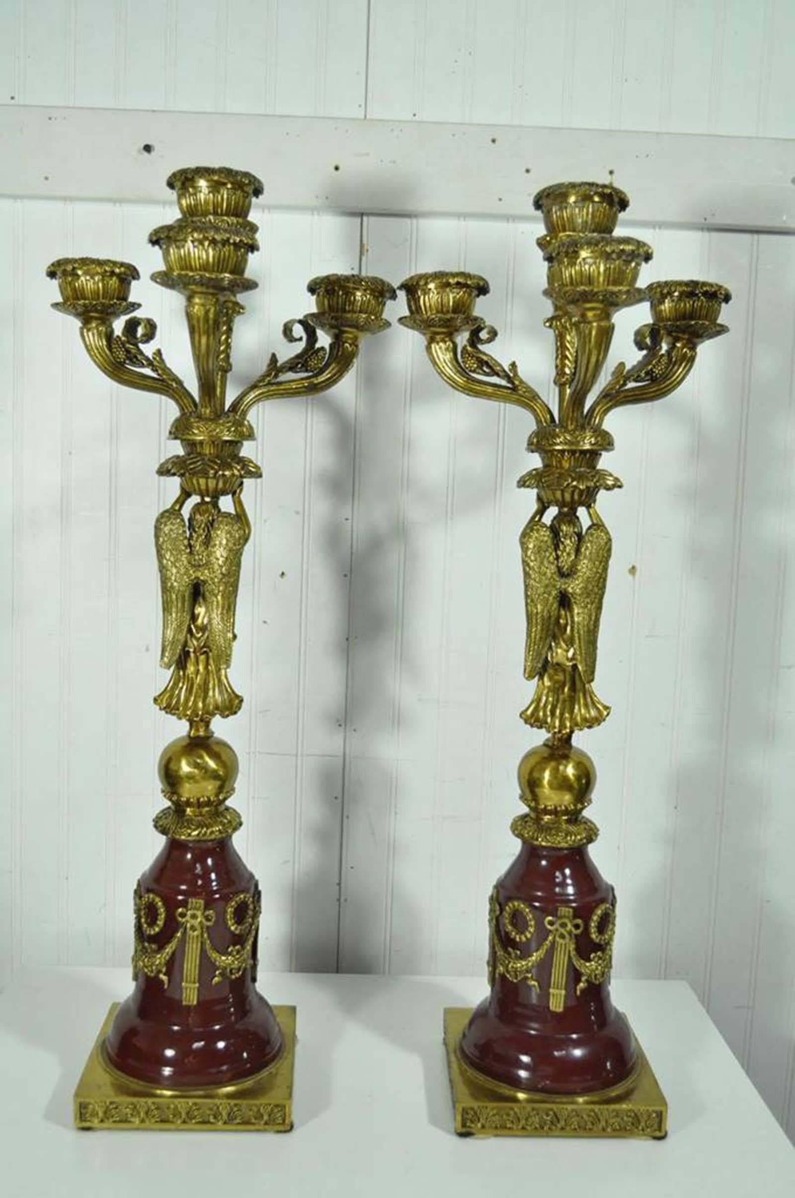 Pair of French Neoclassical Style Bronze and Porcelain Figural Candelabras 3